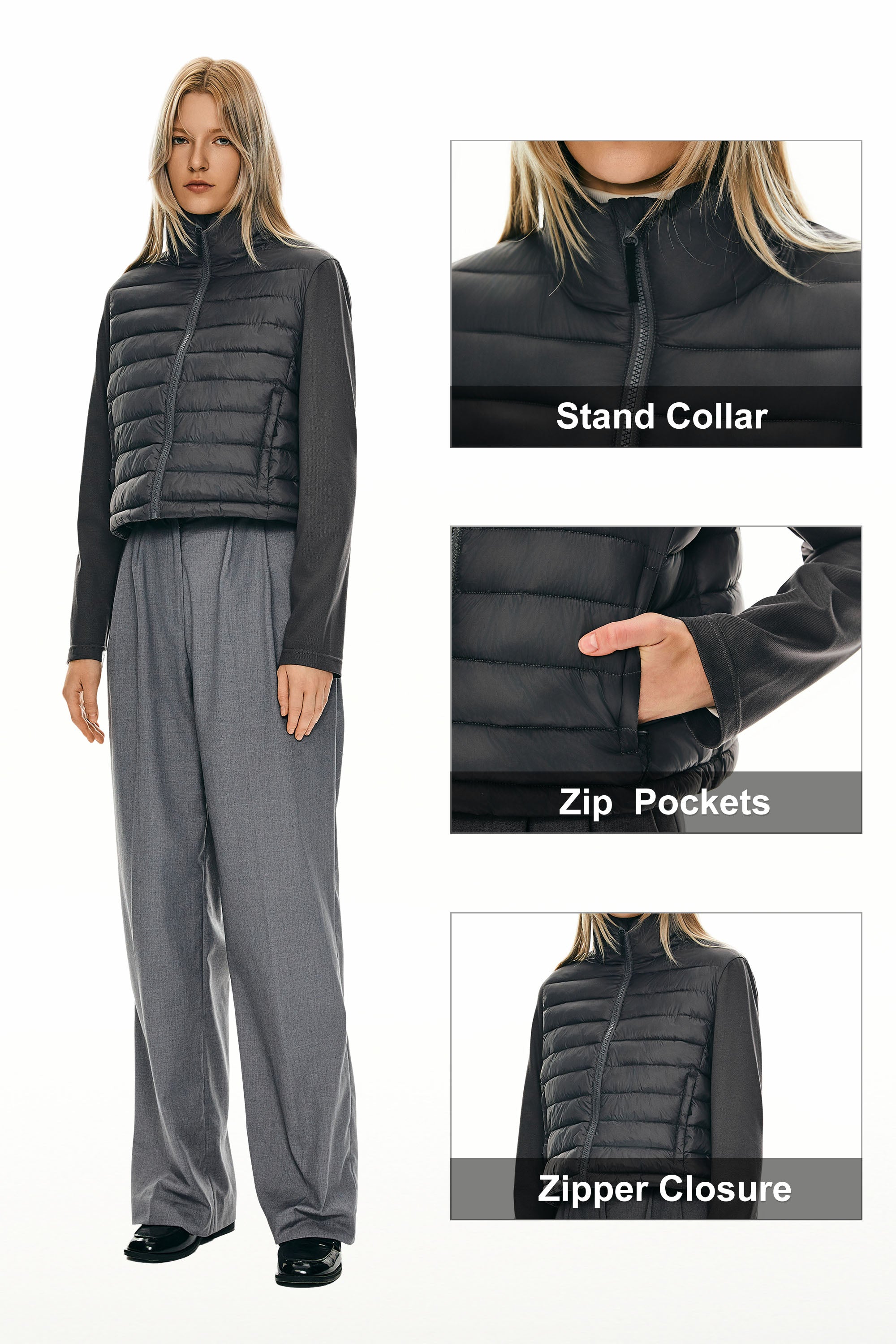 Orolay Lightweight Jacket Quilted Puffer Hybrid Breathable #color_darkgray