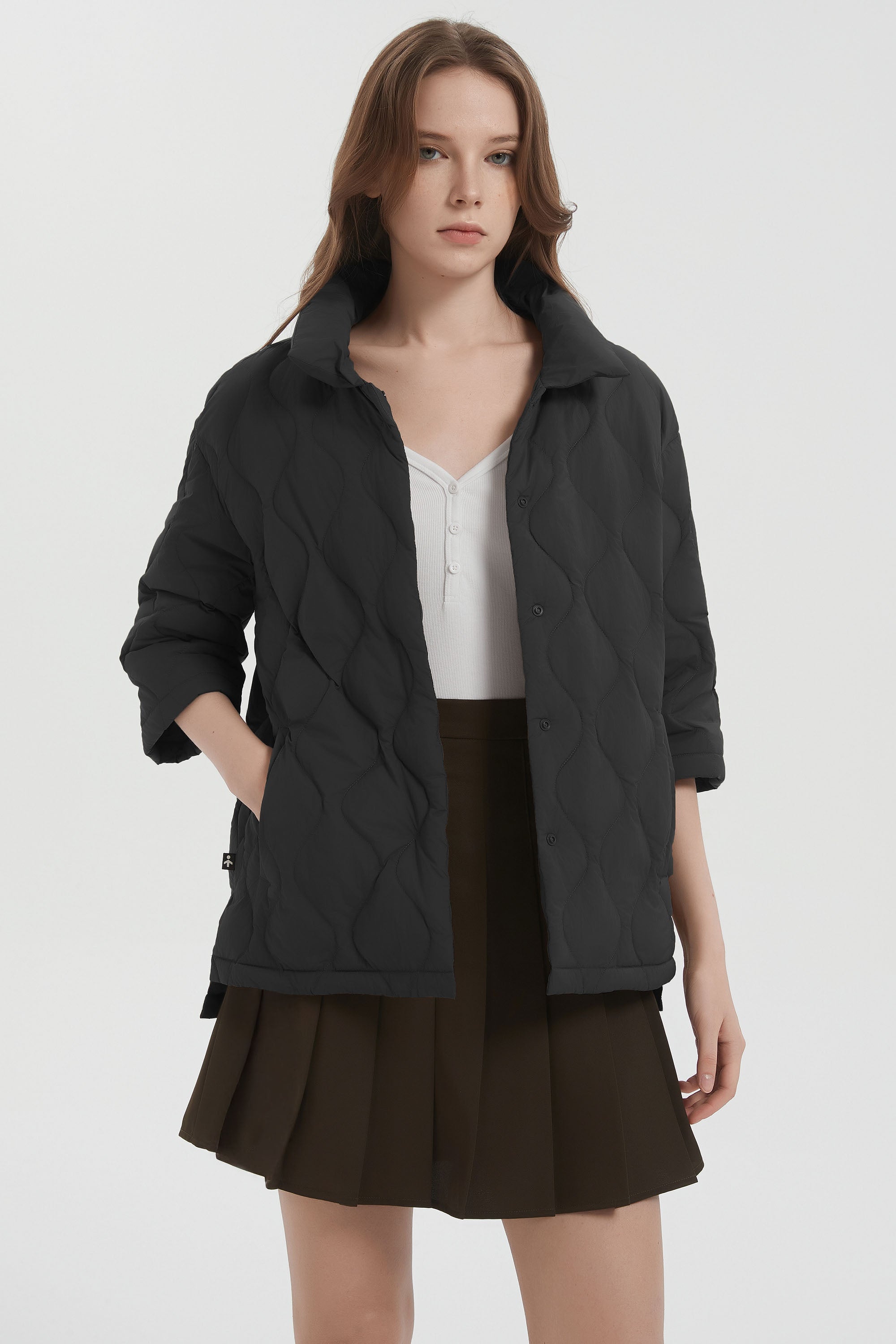Orolay Puffer Jacket Three-quarter Sleeves Lightweight Oversized #color_black