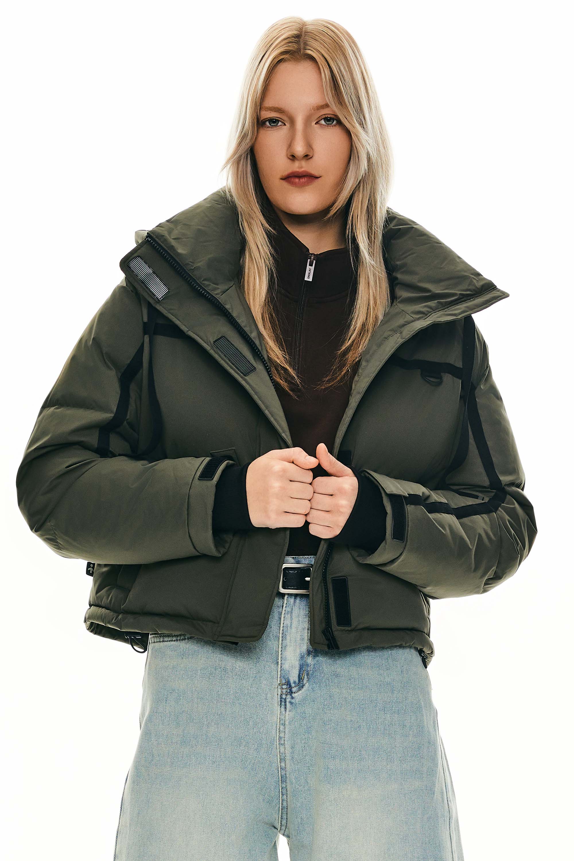 orolay Cropped Puffer Jacket Winter Quilted #color_dark green