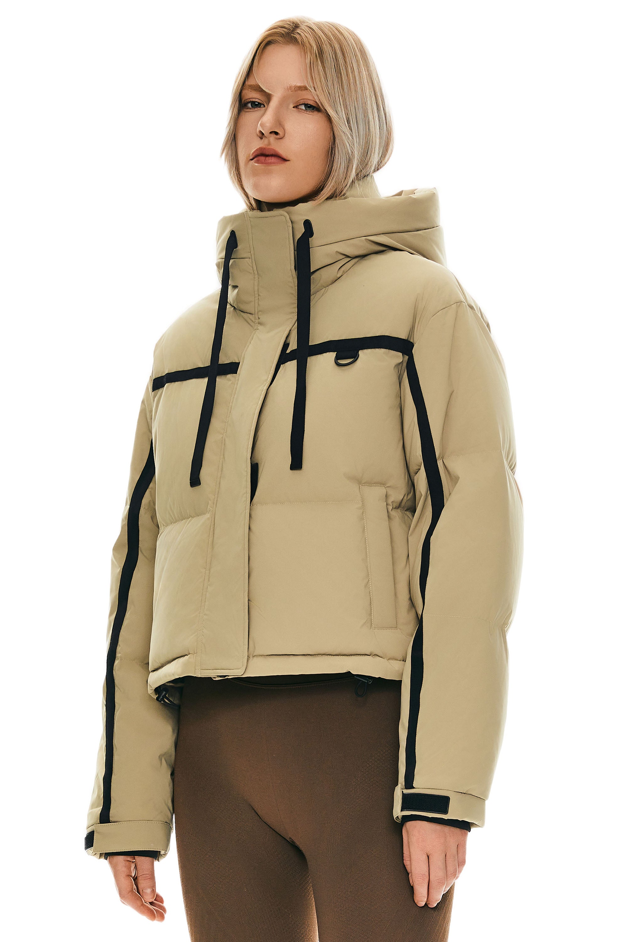 orolay Cropped Puffer Jacket Winter Quilted #color_khaki