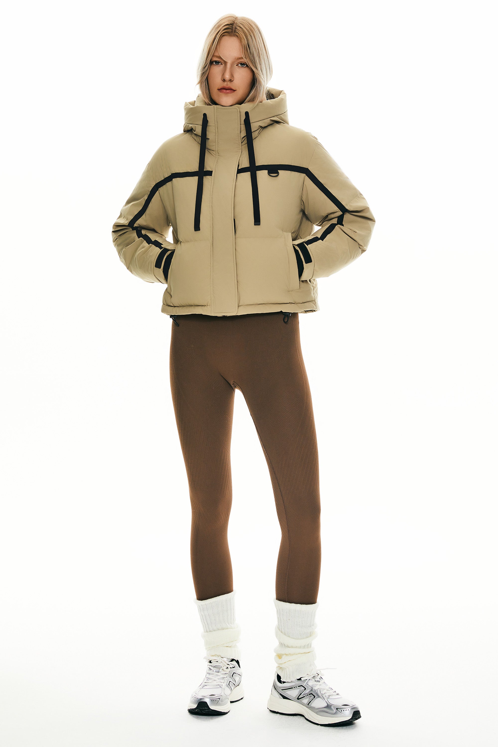 orolay Cropped Puffer Jacket Winter Quilted #color_khaki