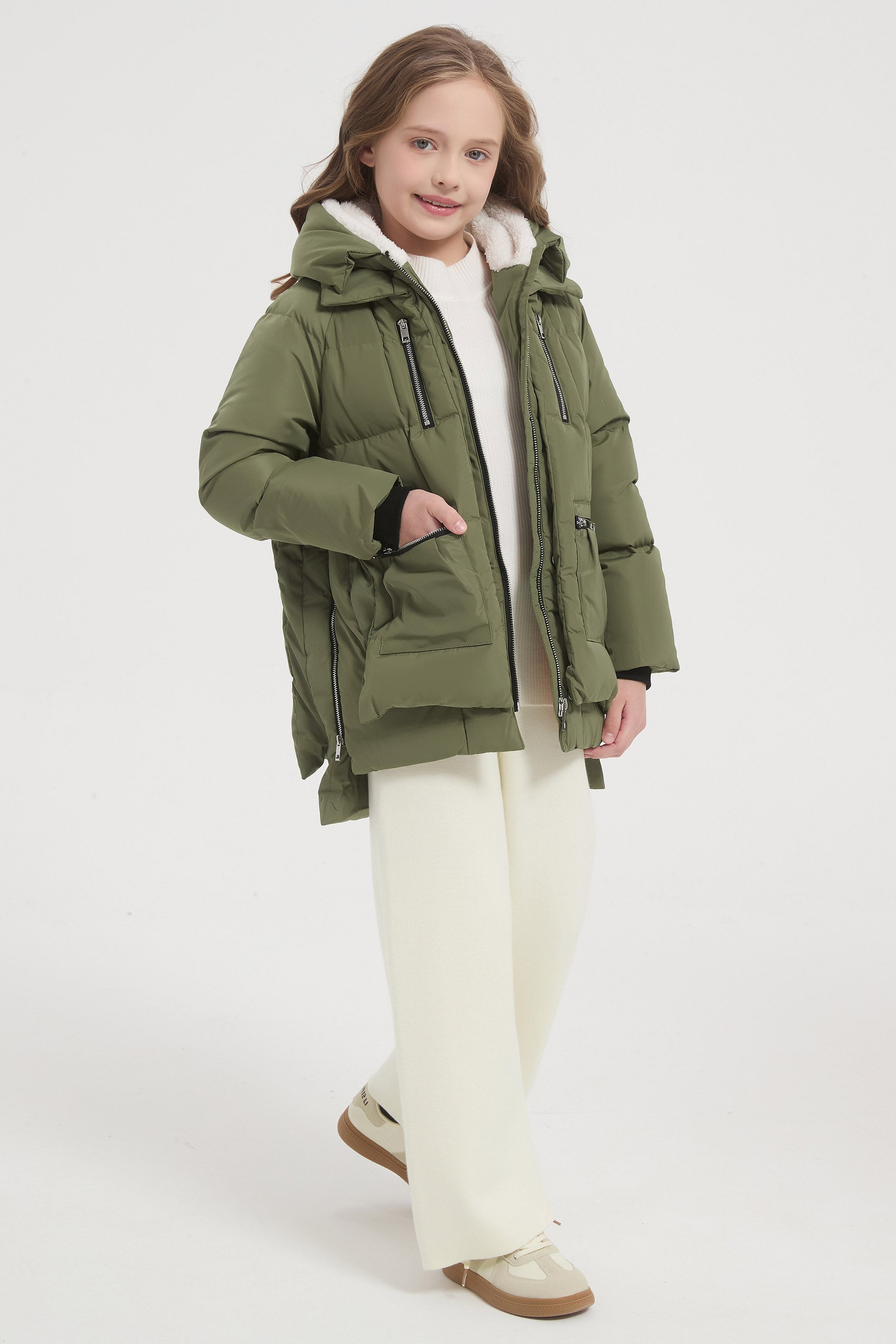 Orolay 092 Classics Kids Thickened Hooded Down Coat #color_green