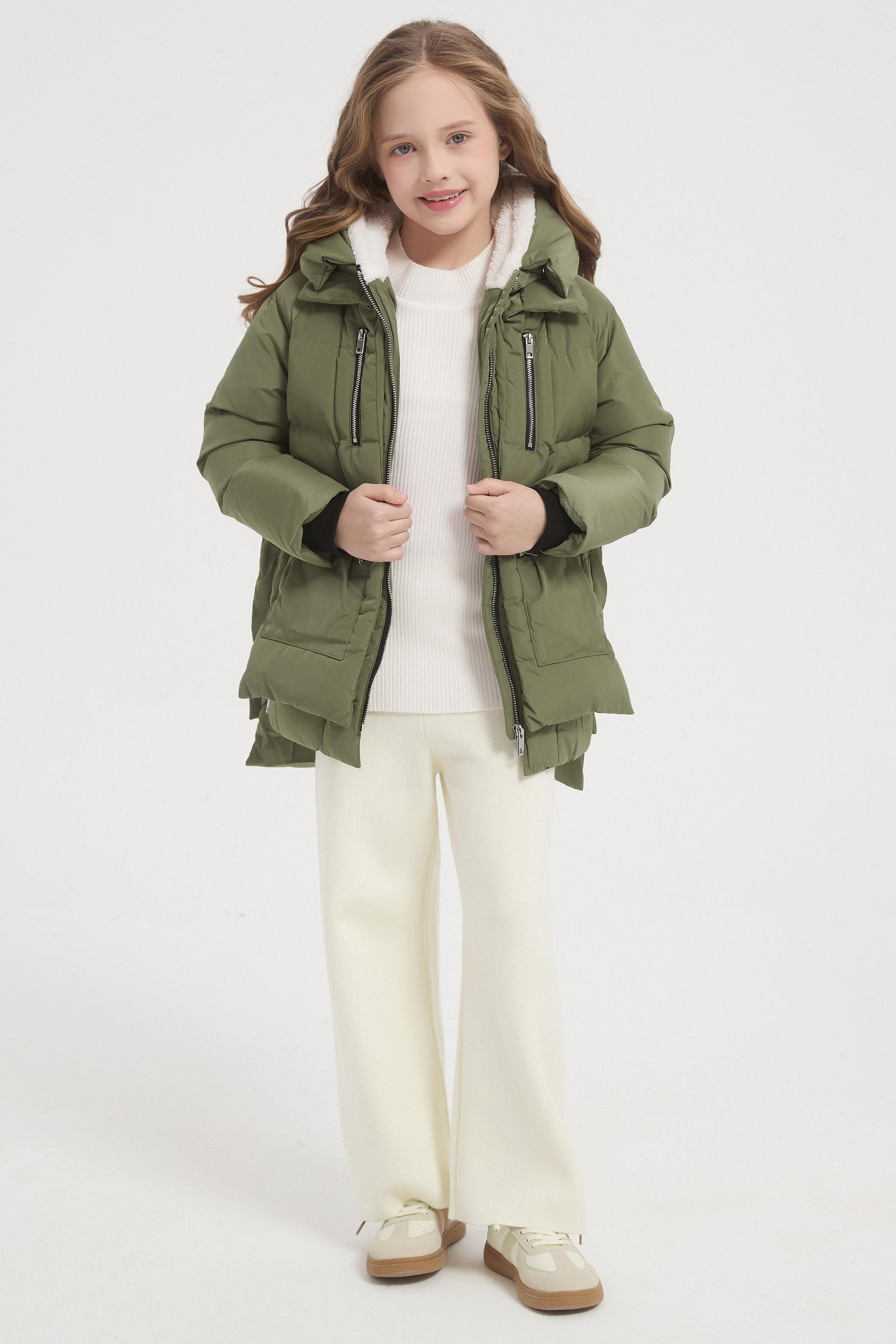 Orolay 092 Classics Kids Thickened Hooded Down Coat #color_green