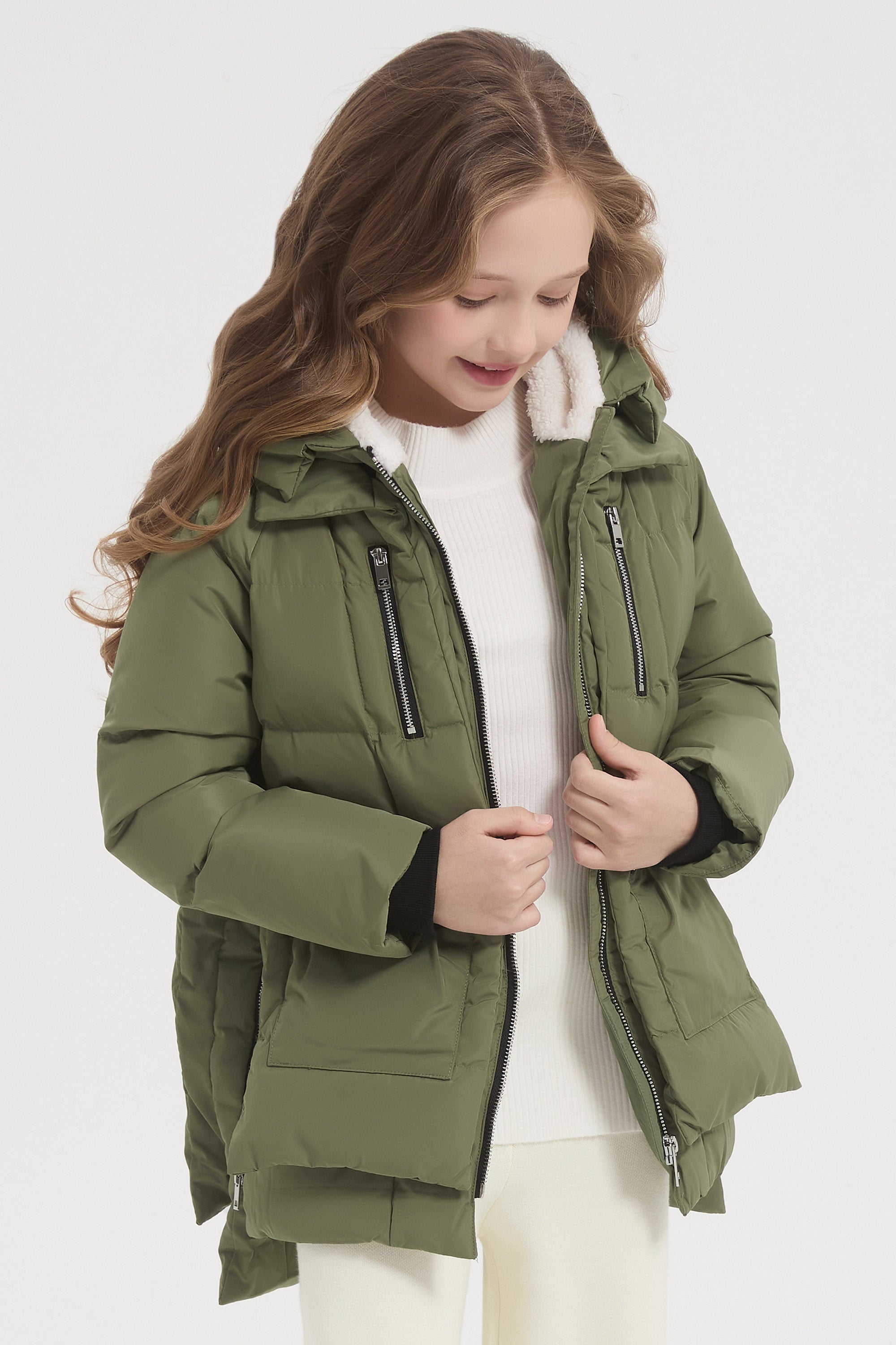 Orolay 092 Classics Kids Thickened Hooded Down Coat #color_green