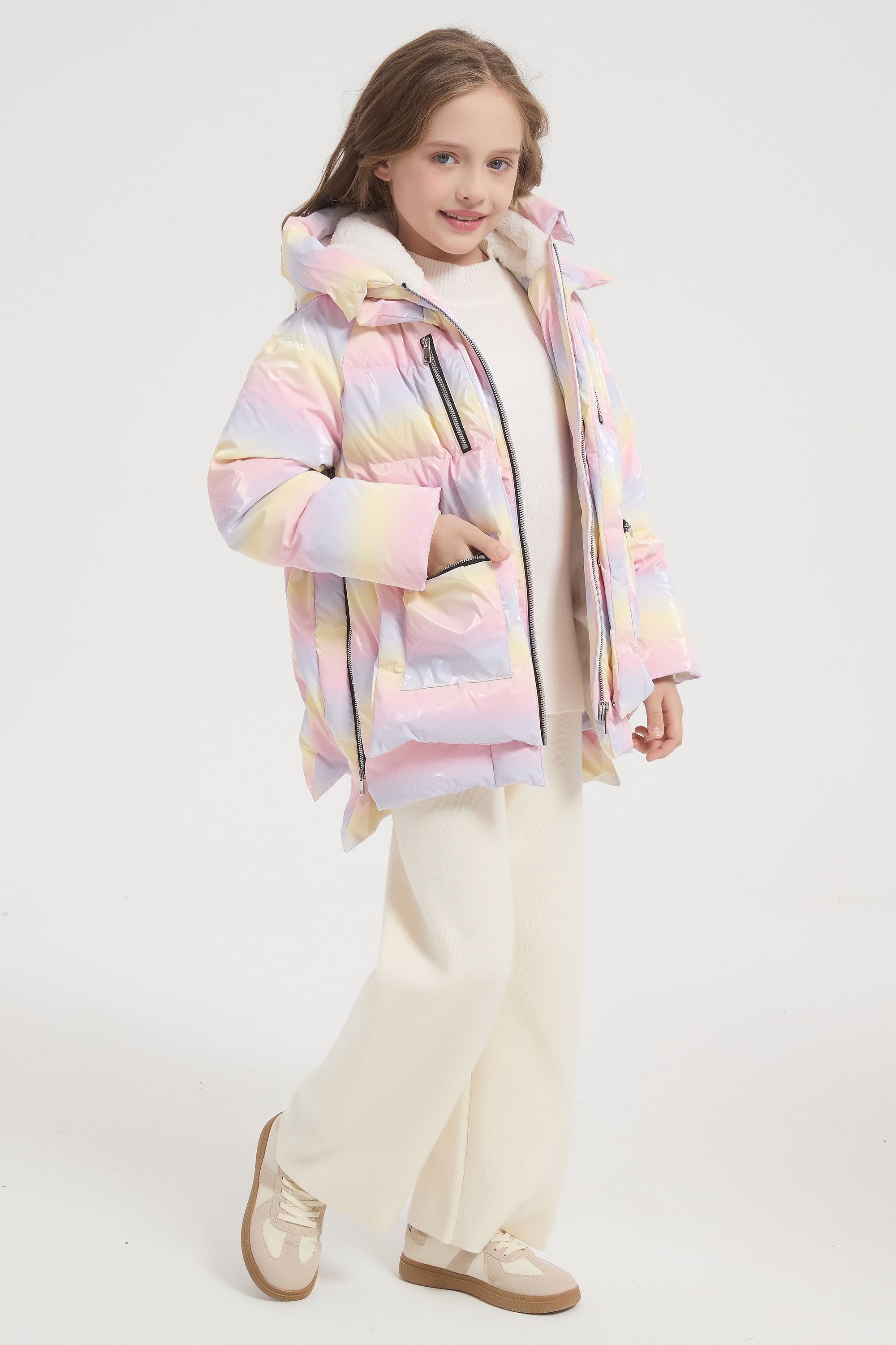 Orolay-092 Colorlay Kids Reflective Down Jacket #color_Pink