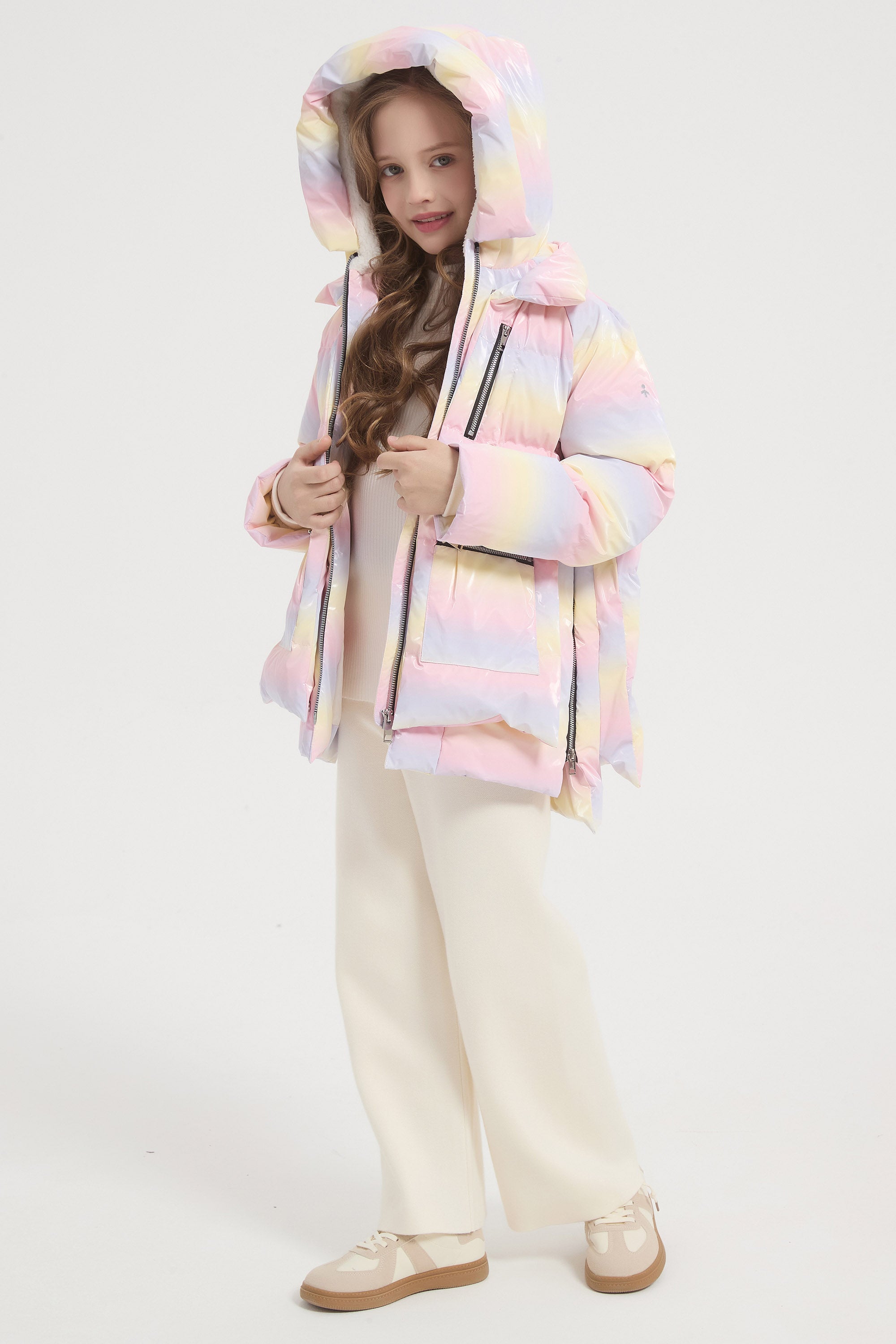 Orolay-092 Colorlay Kids Reflective Down Jacket #color_Pink
