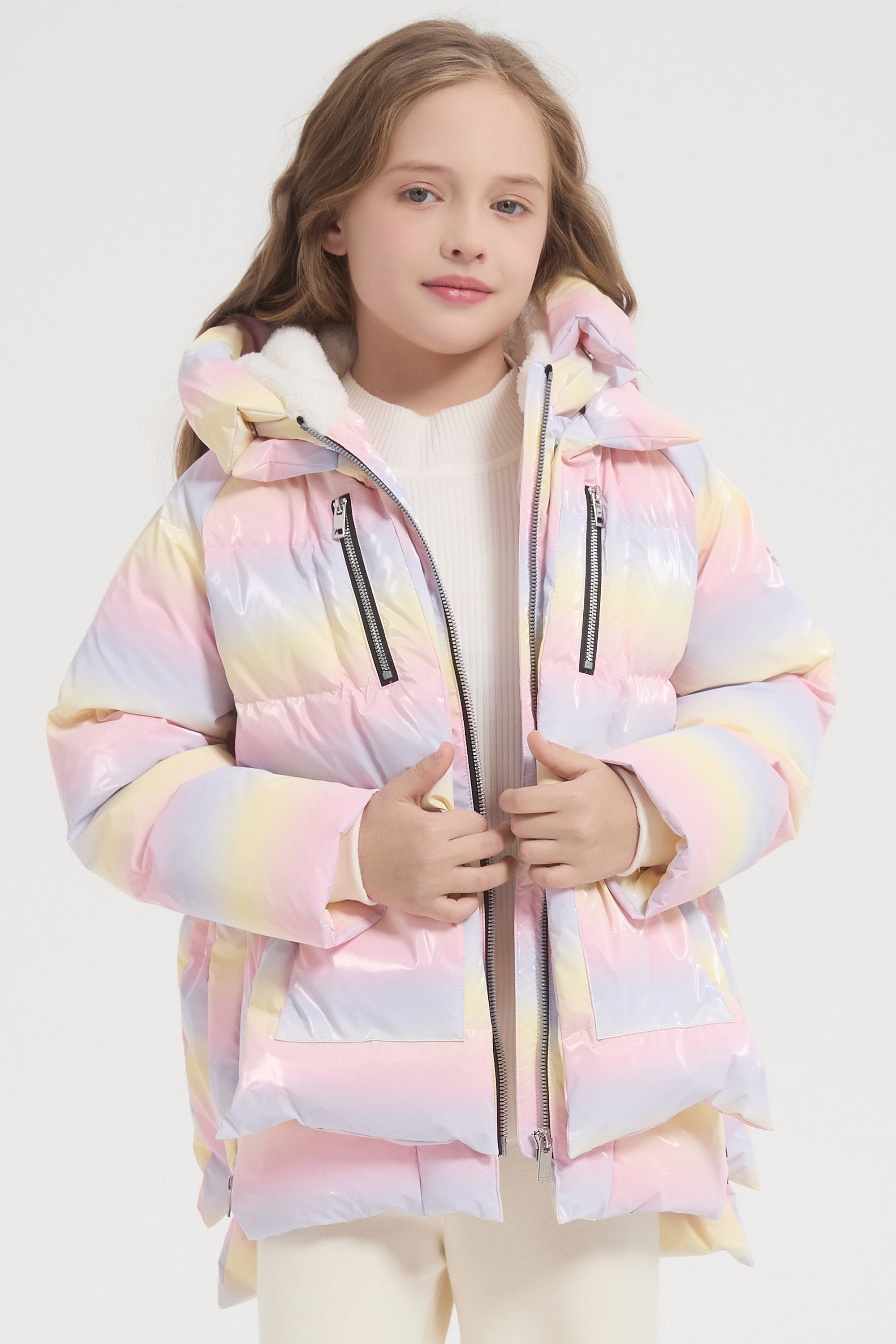 Orolay-092 Colorlay Kids Reflective Down Jacket #color_Pink