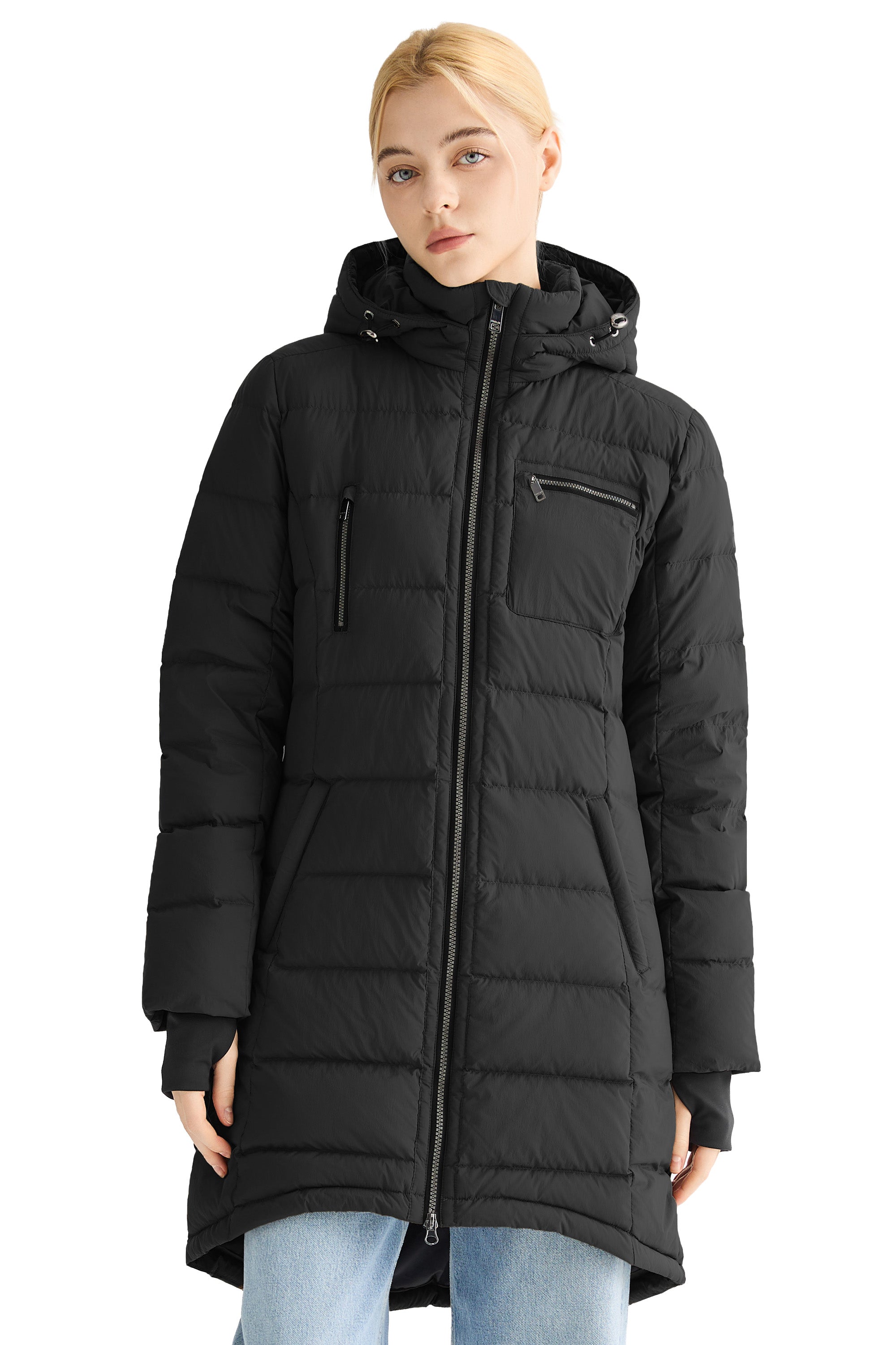 Orolay Slant Pocket Zip up Puffer Down Coat women #color_black