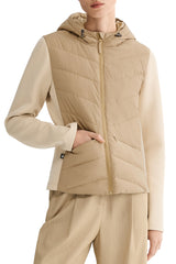 Structured Paneled Puffer Jacket with Hood #color_khaki