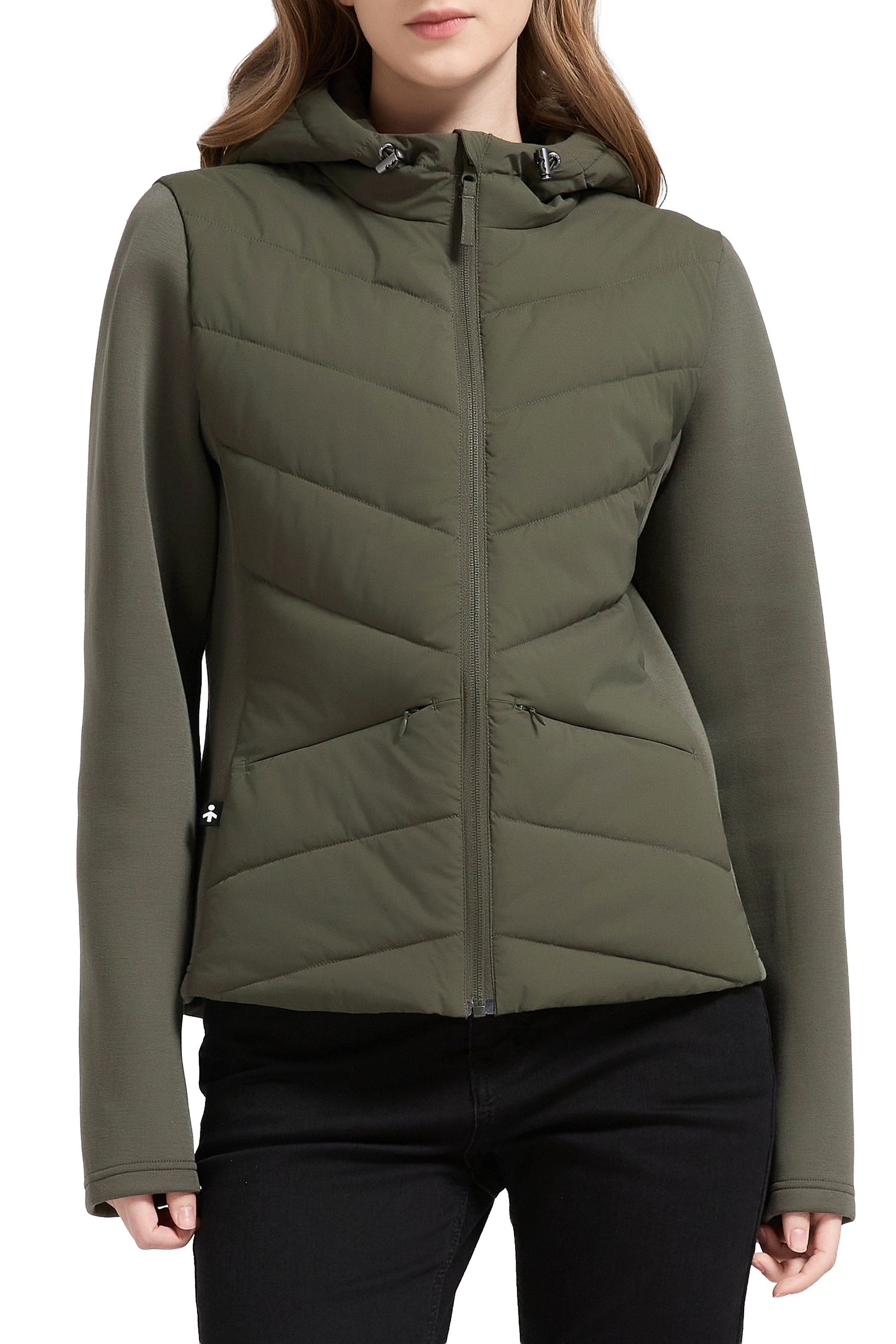 Structured Paneled Puffer Jacket with Hood #color_olive
