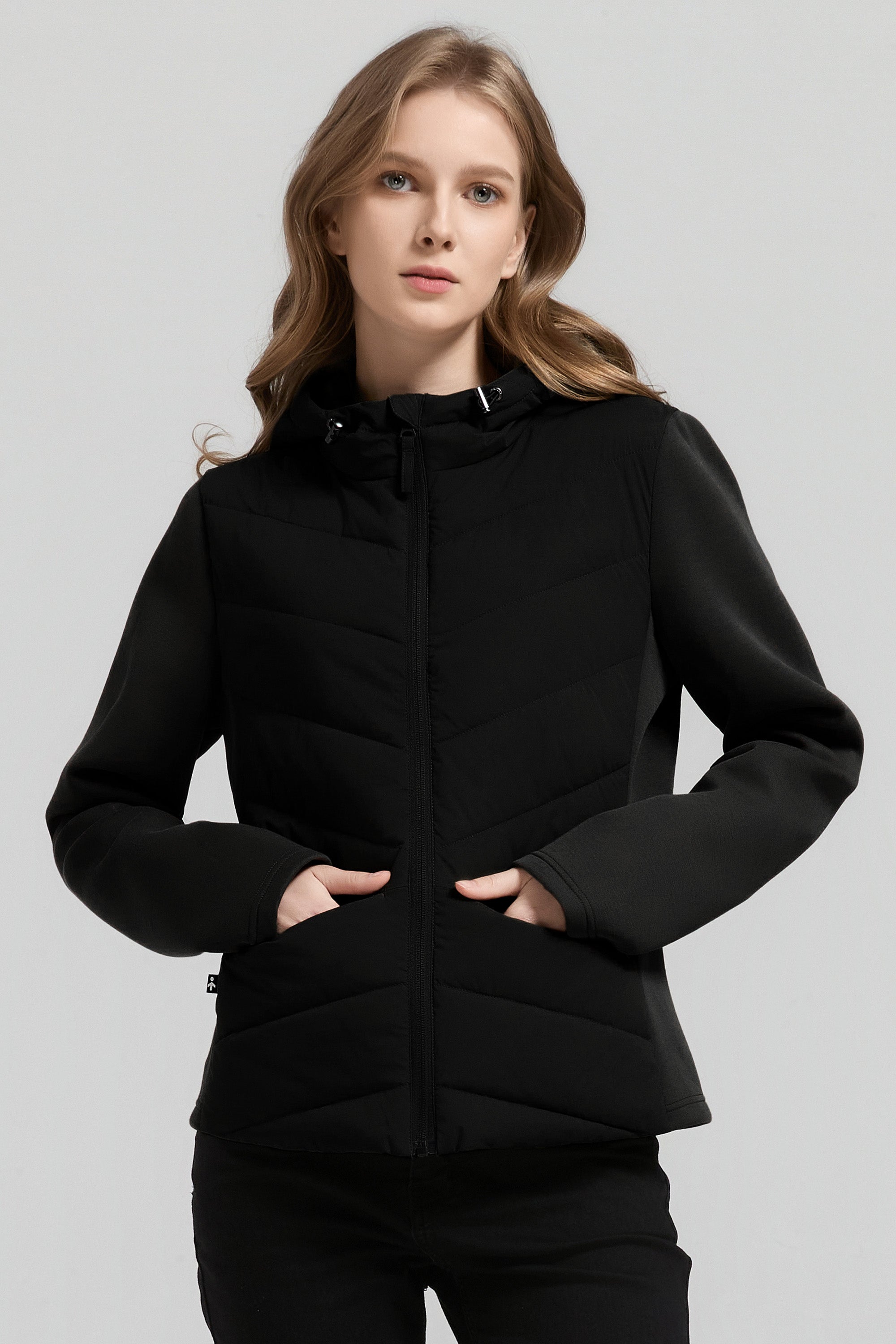 Structured Paneled Puffer Jacket with Hood #color_black
