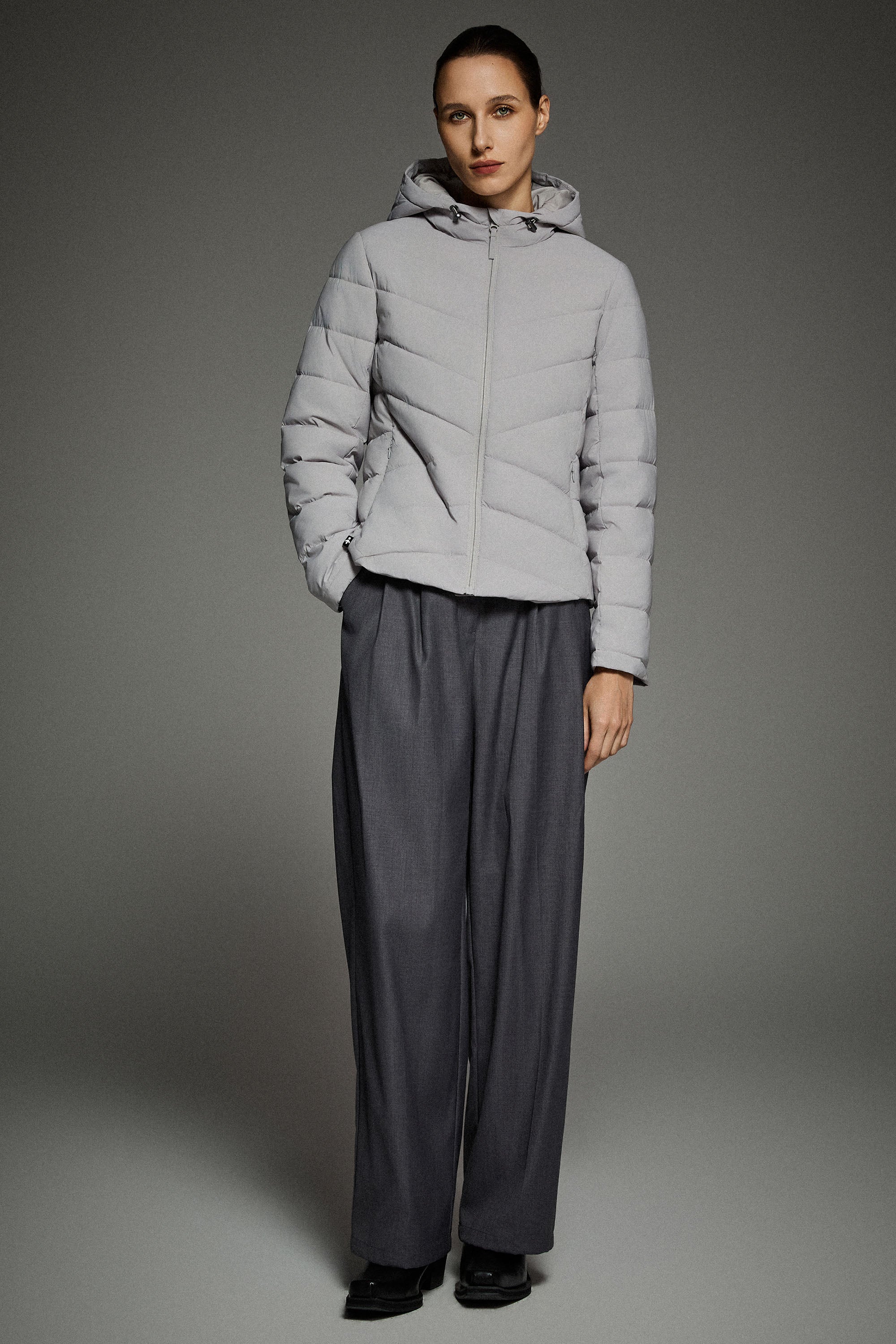 Flattering Quilted Puffer Lightweight Jacket with Hood #color_gray