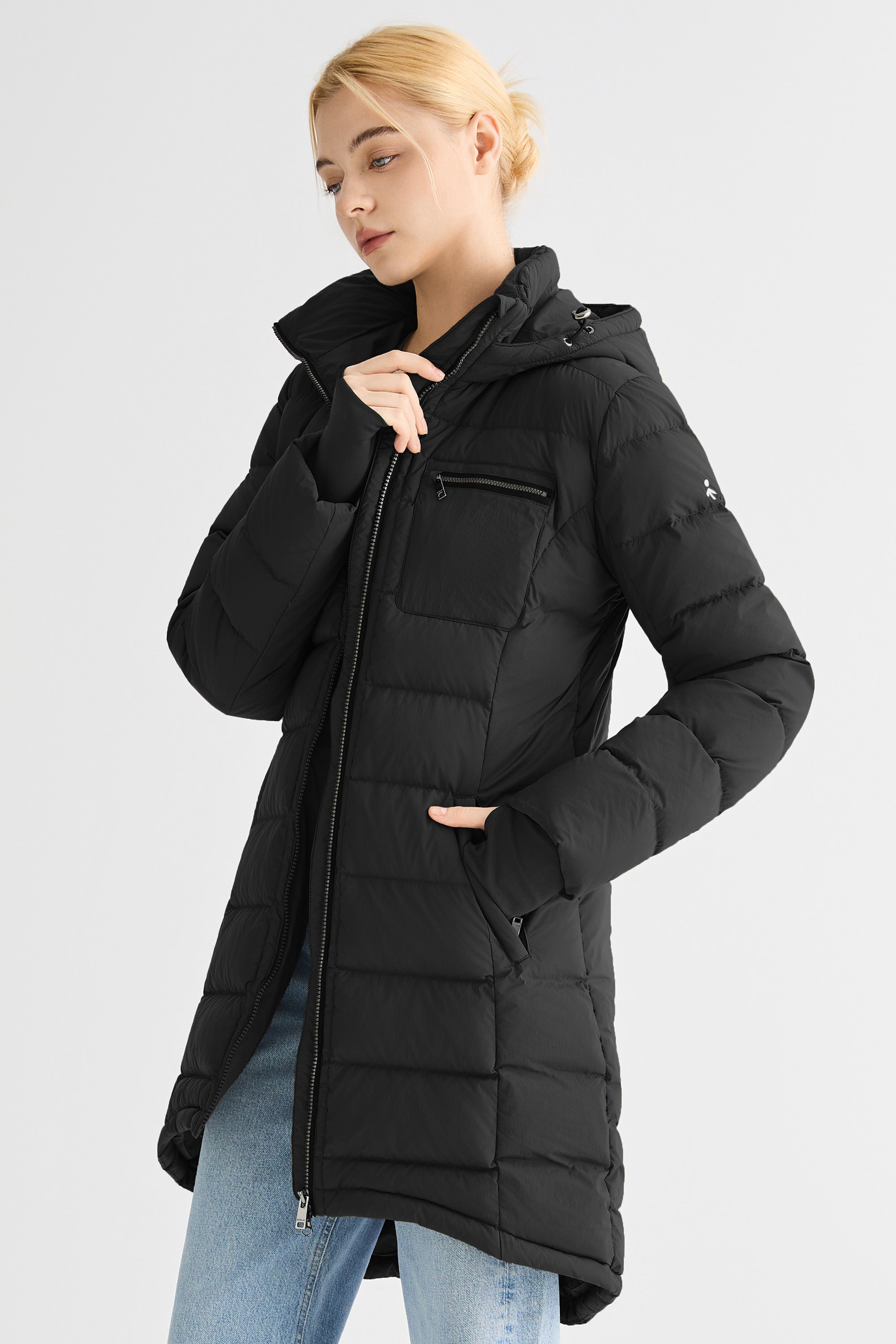 Orolay Slant Pocket Zip up Puffer Down Coat women #color_black