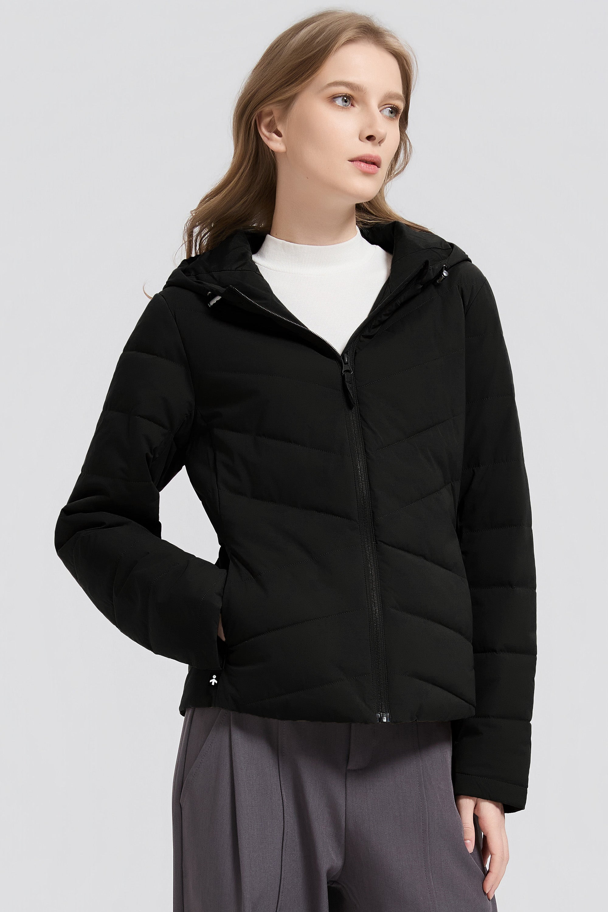 Flattering Quilted Puffer Lightweight Jacket with Hood #color_black