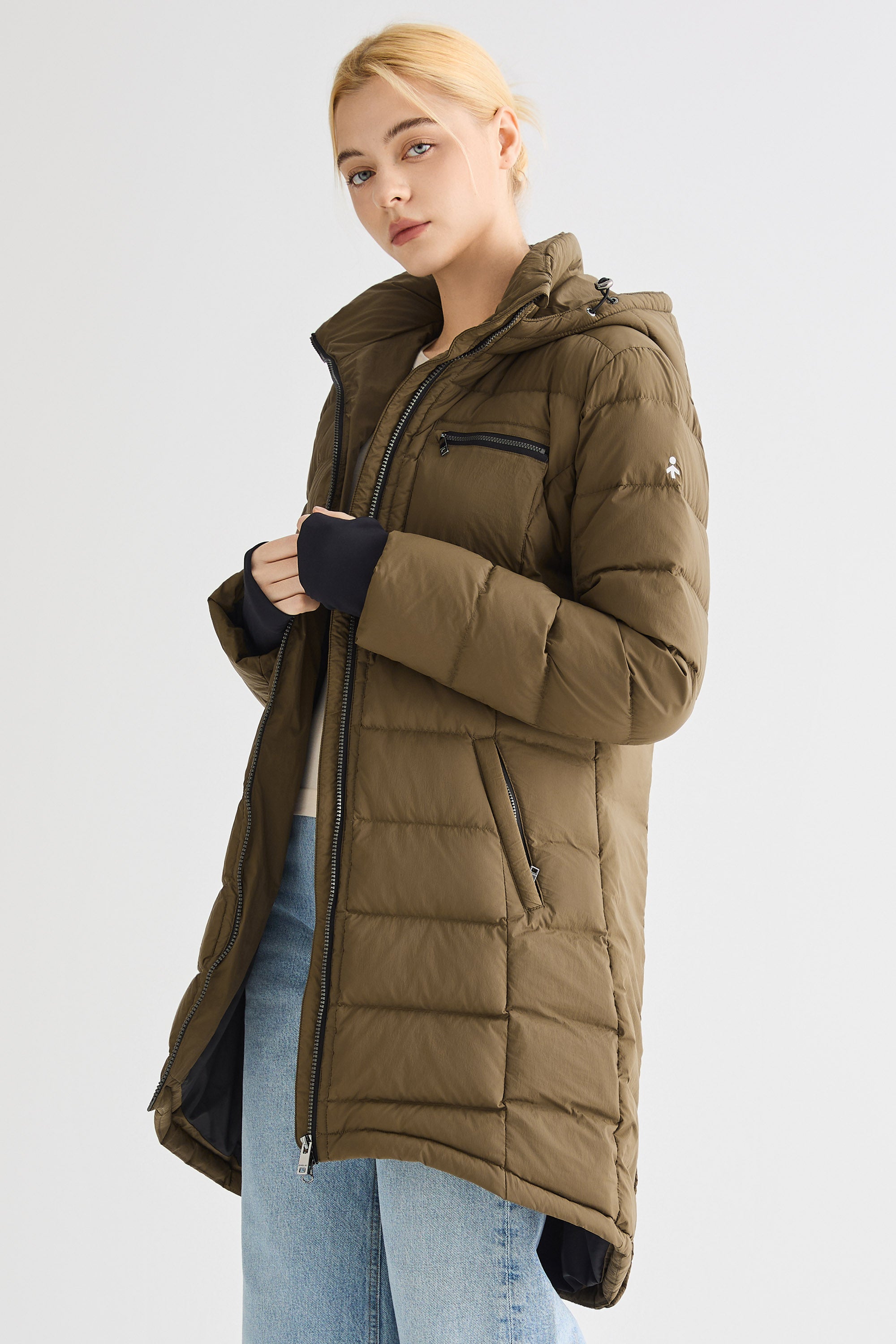 Orolay Slant Pocket Zip up Puffer Down Coat women #color_coffee
