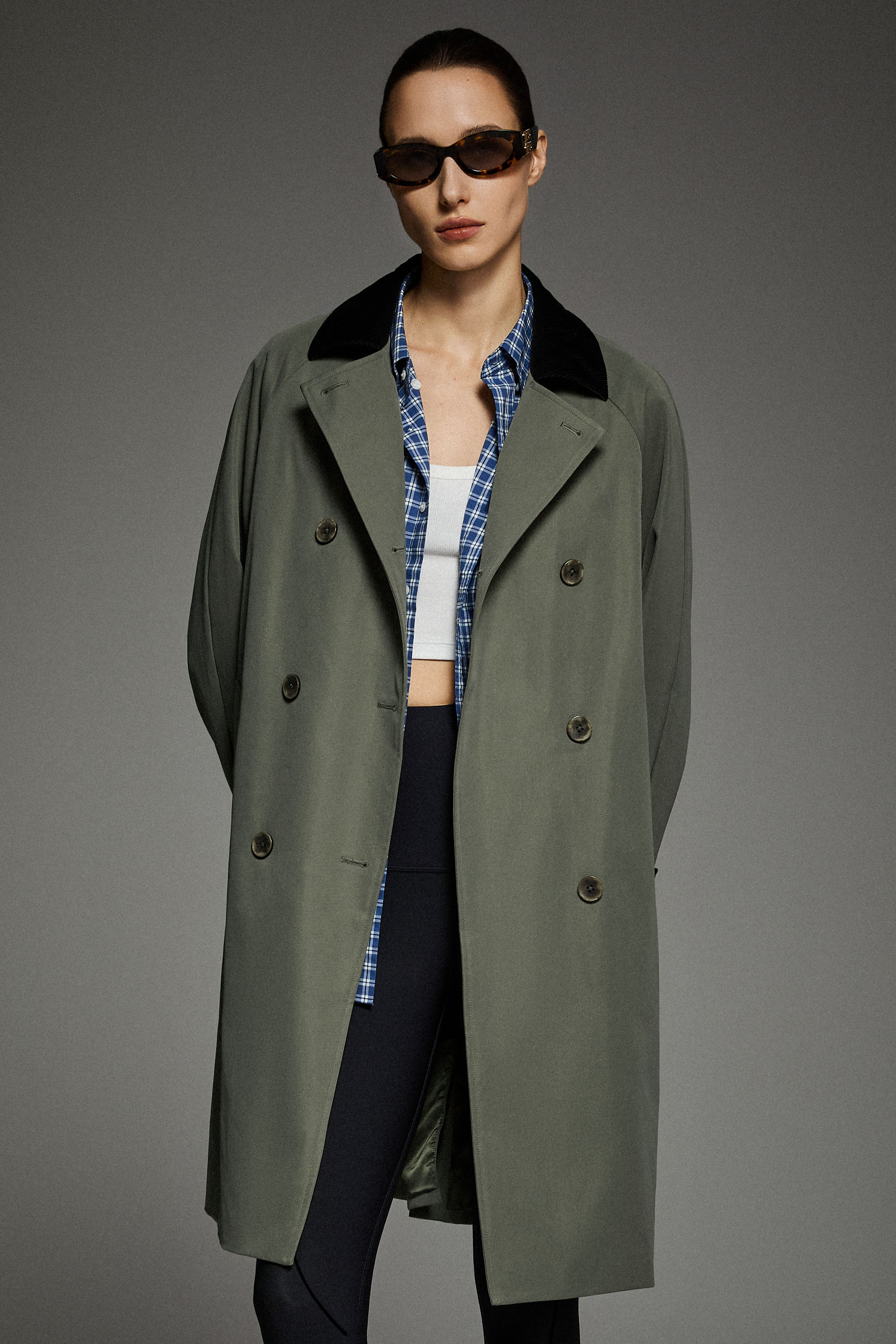 Casual Oversized Trench Coat Orolay #color_green