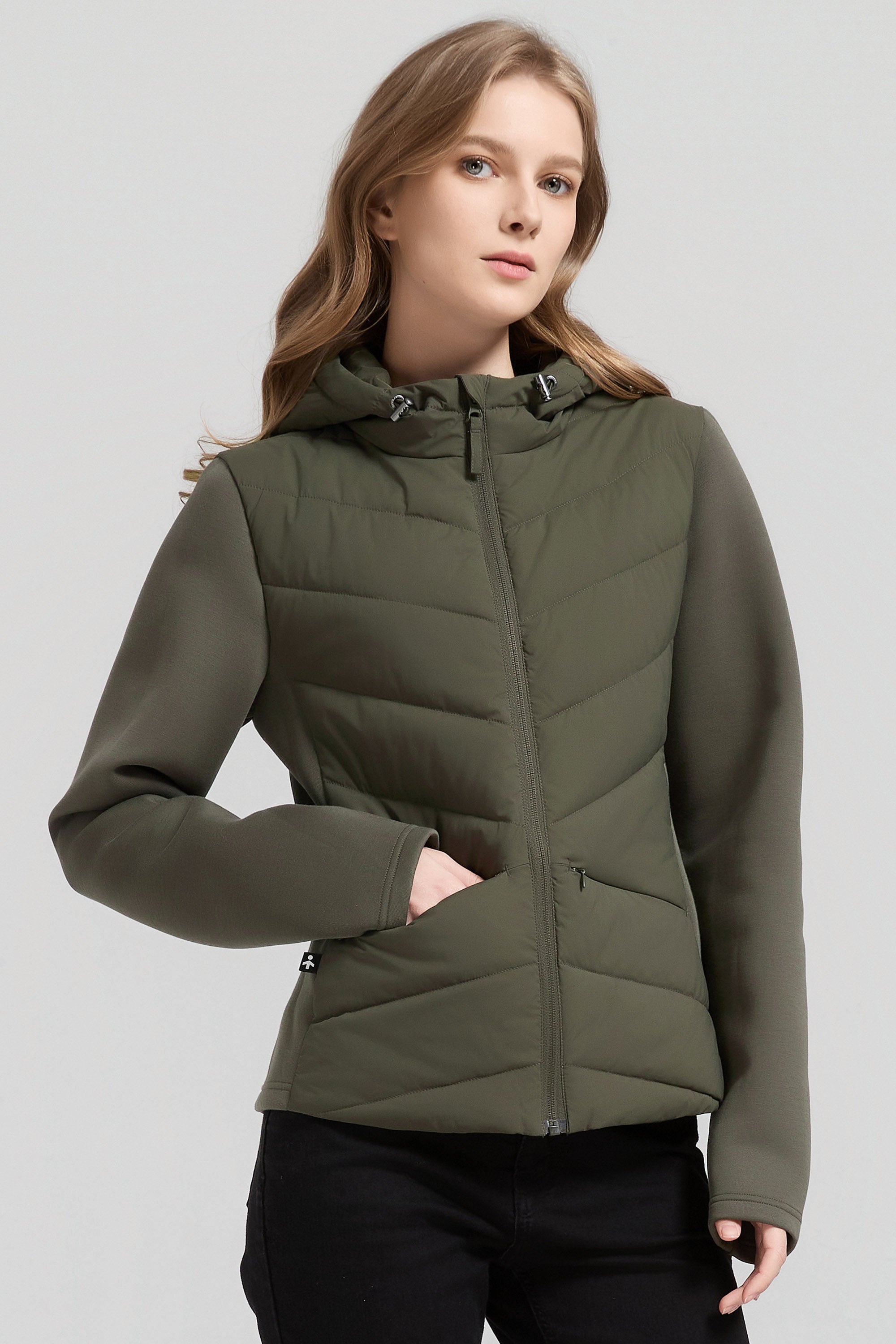 Structured Paneled Puffer Jacket with Hood #color_olive