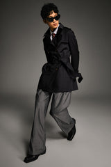 Orolay-3/4 Double-Breasted Short Trench-#color_Black
