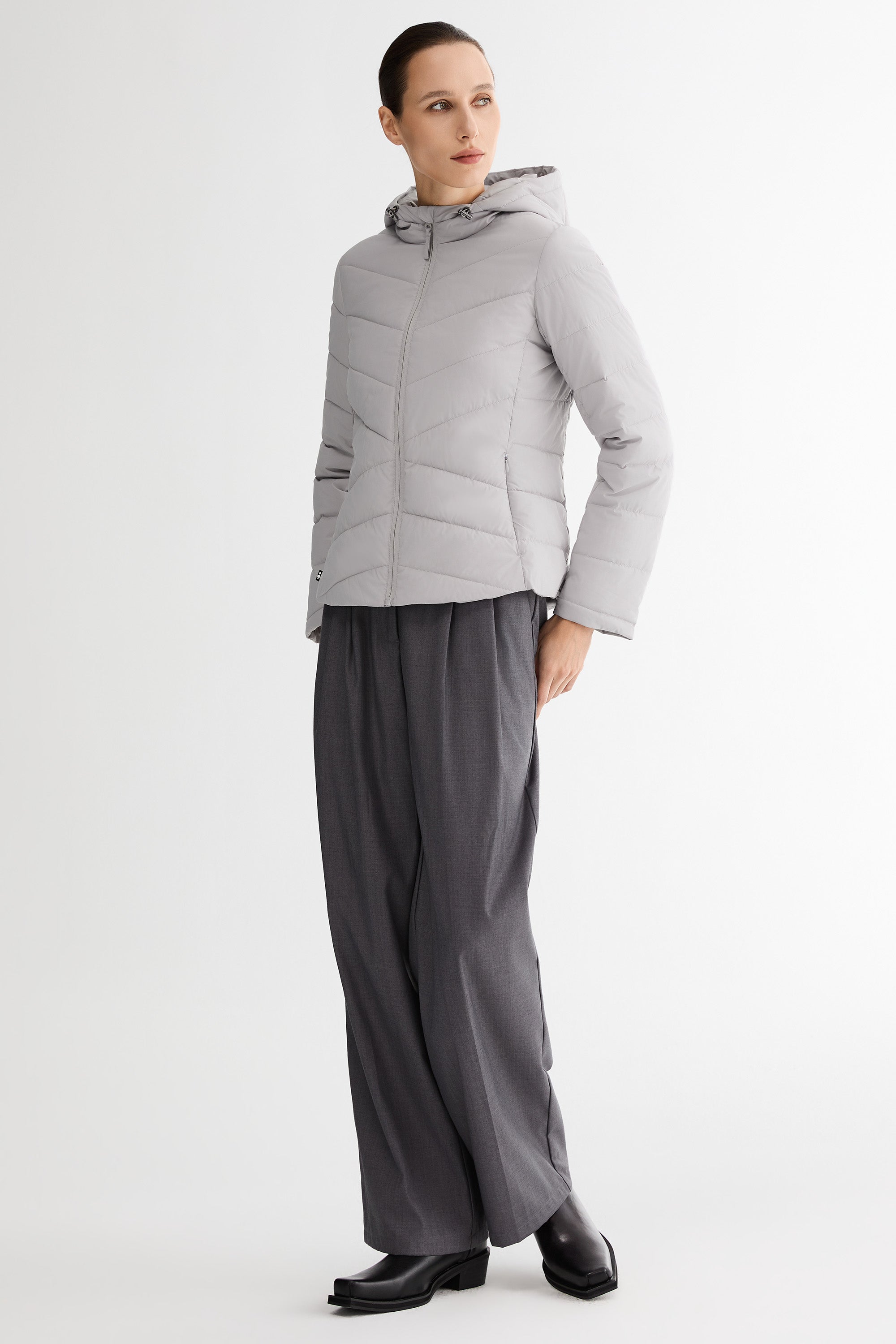 Flattering Quilted Puffer Lightweight Jacket with Hood #color_gray