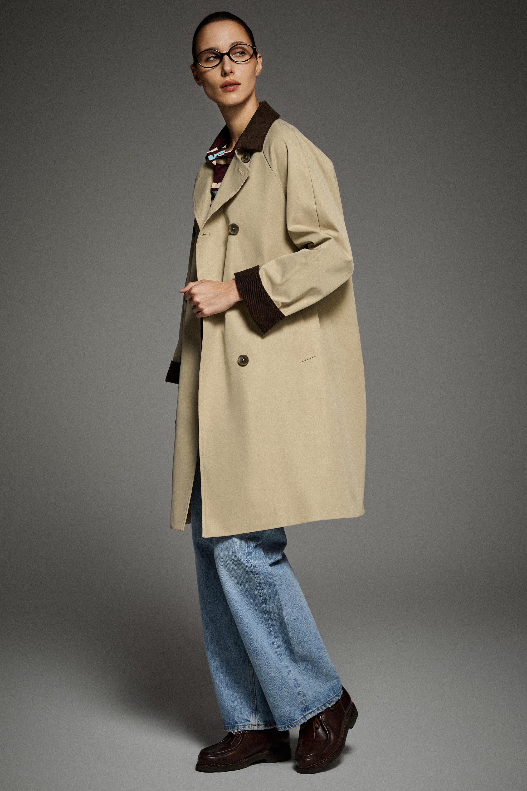 Casual Oversized Trench Coat Orolay #color_khaki
