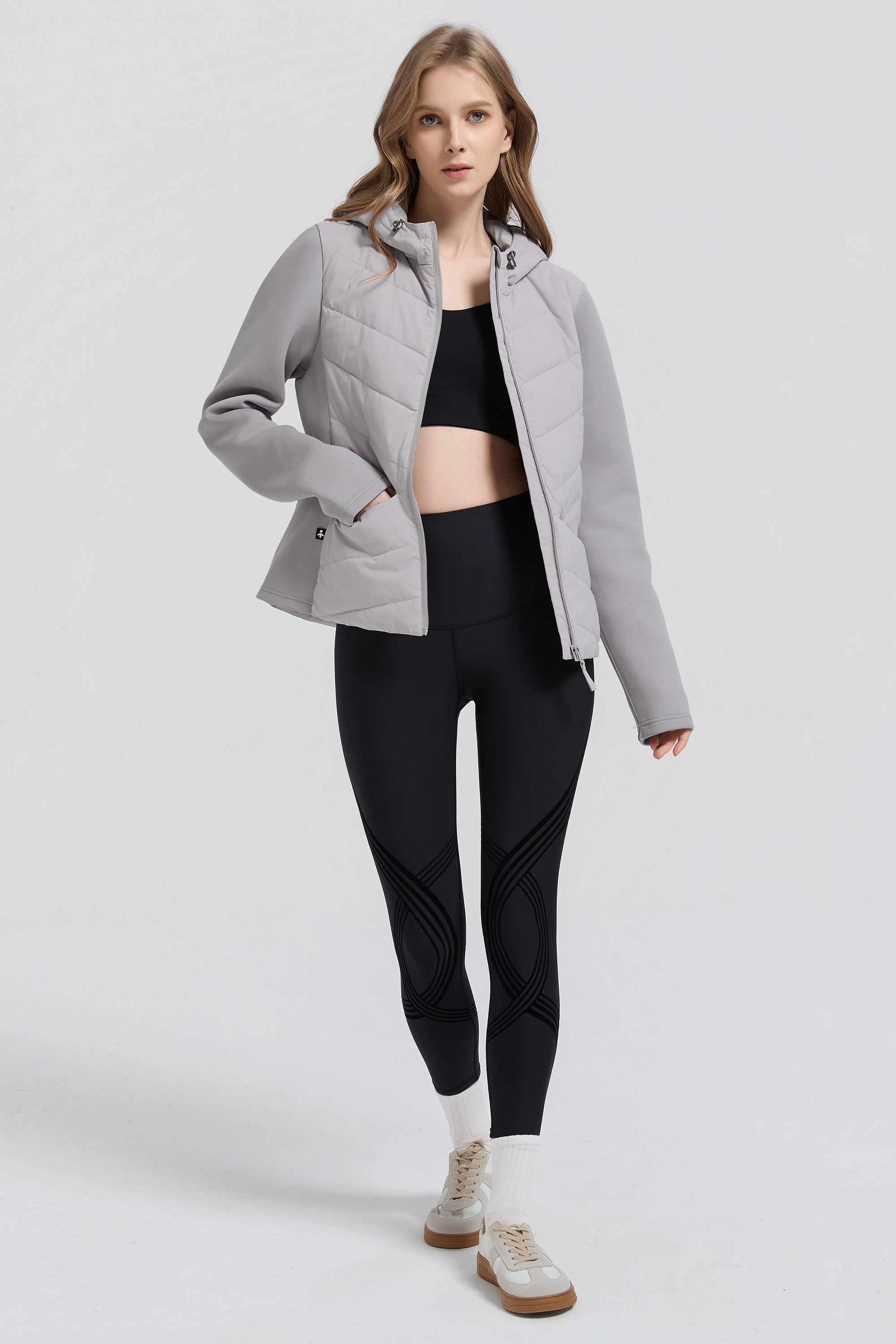 Structured Paneled Puffer Jacket with Hood #color_gray