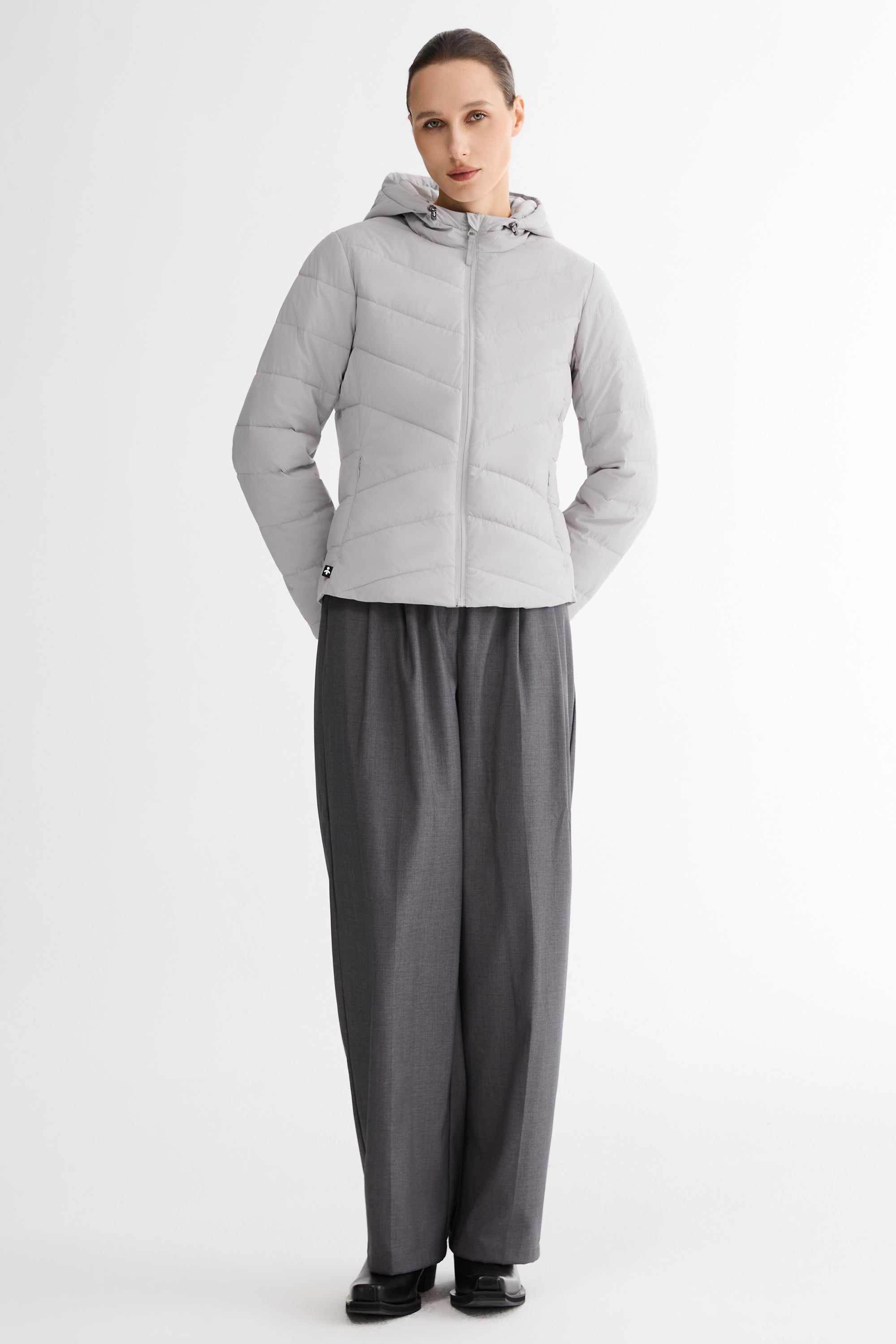 Flattering Quilted Puffer Lightweight Jacket with Hood #color_gray