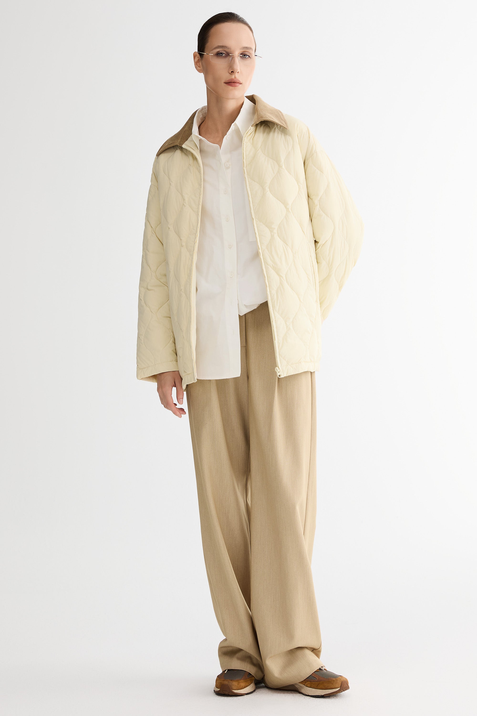 Straight Cut Lightweight Down Jacket orolay #color_beige