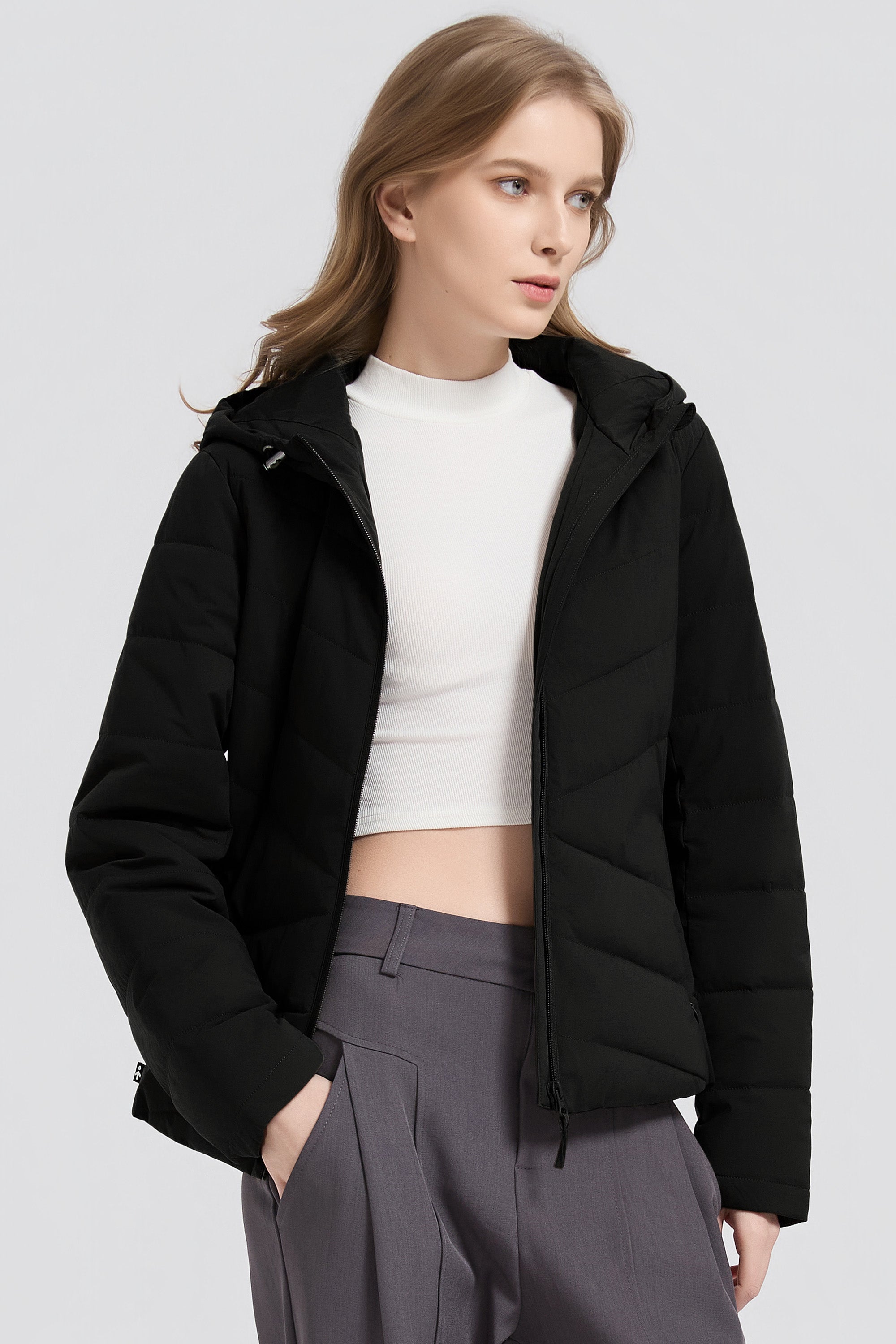 Flattering Quilted Puffer Lightweight Jacket with Hood #color_black
