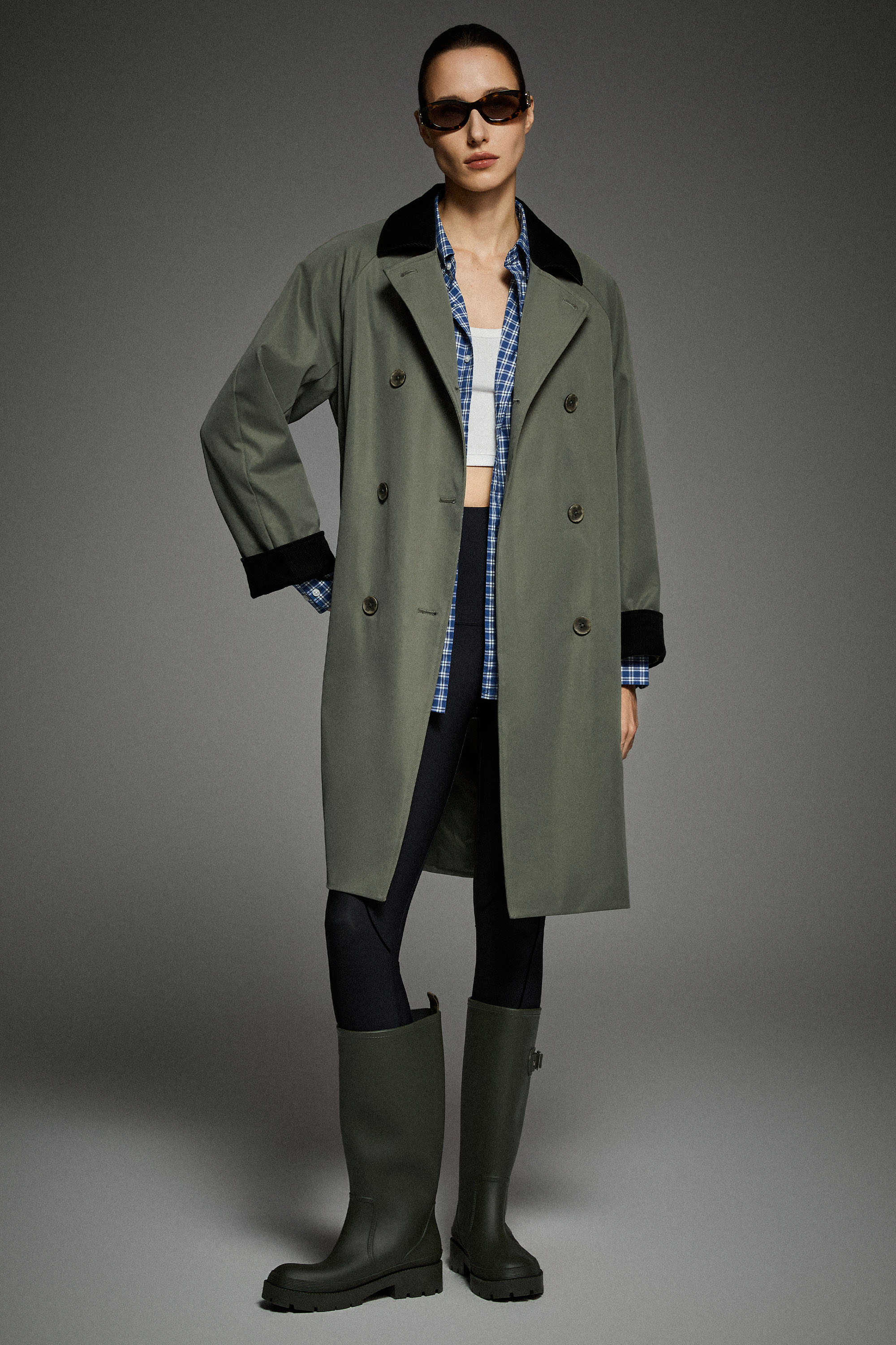 Casual Oversized Trench Coat Orolay #color_green