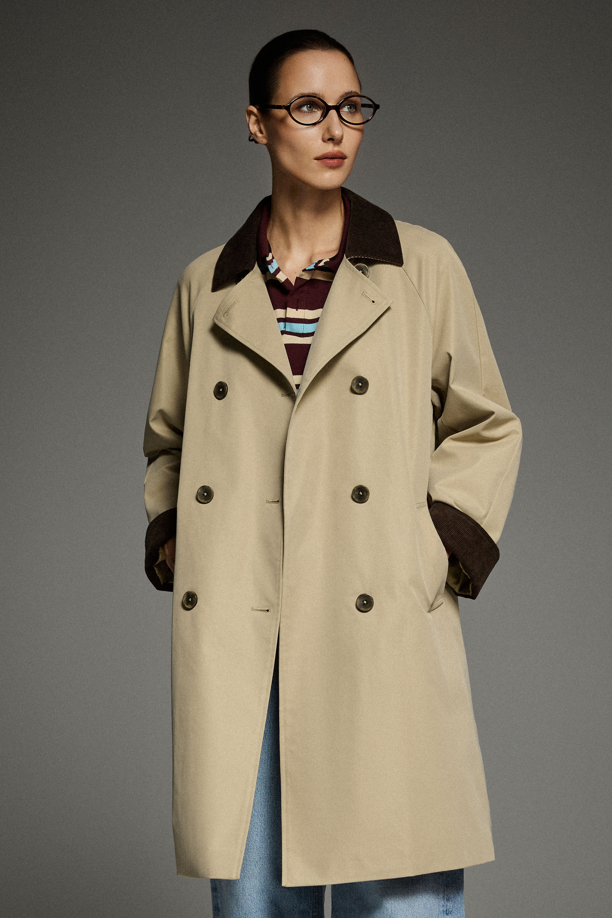 Casual Oversized Trench Coat Orolay #color_khaki