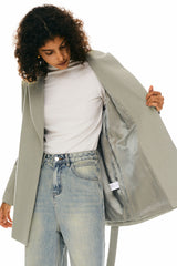 Wool Blend Mid-Length Lapel Coat - Slim Fit orolay #color_gray