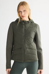 Orolay Structured Paneled Puffer Jacket with Hood #color_olive