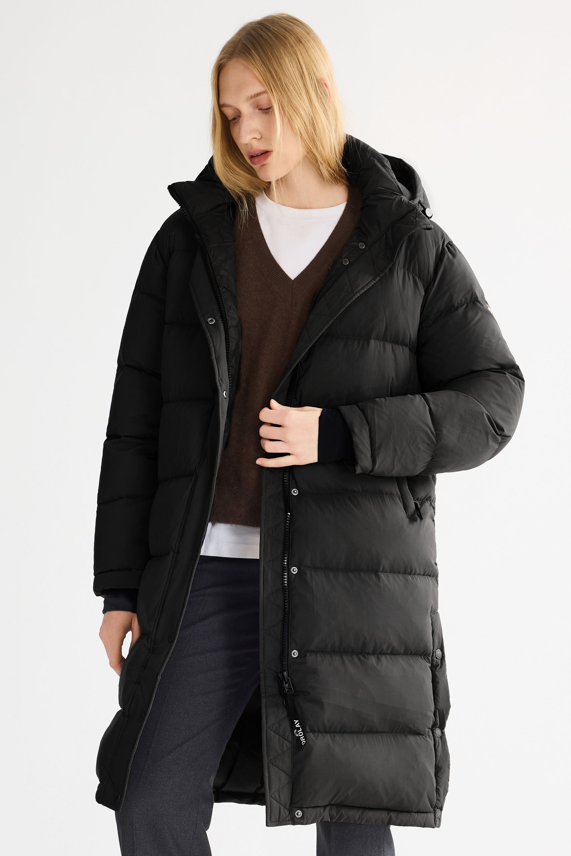 Orolay-Aurora Long Detachable Hooded Down jacket-#color_Black