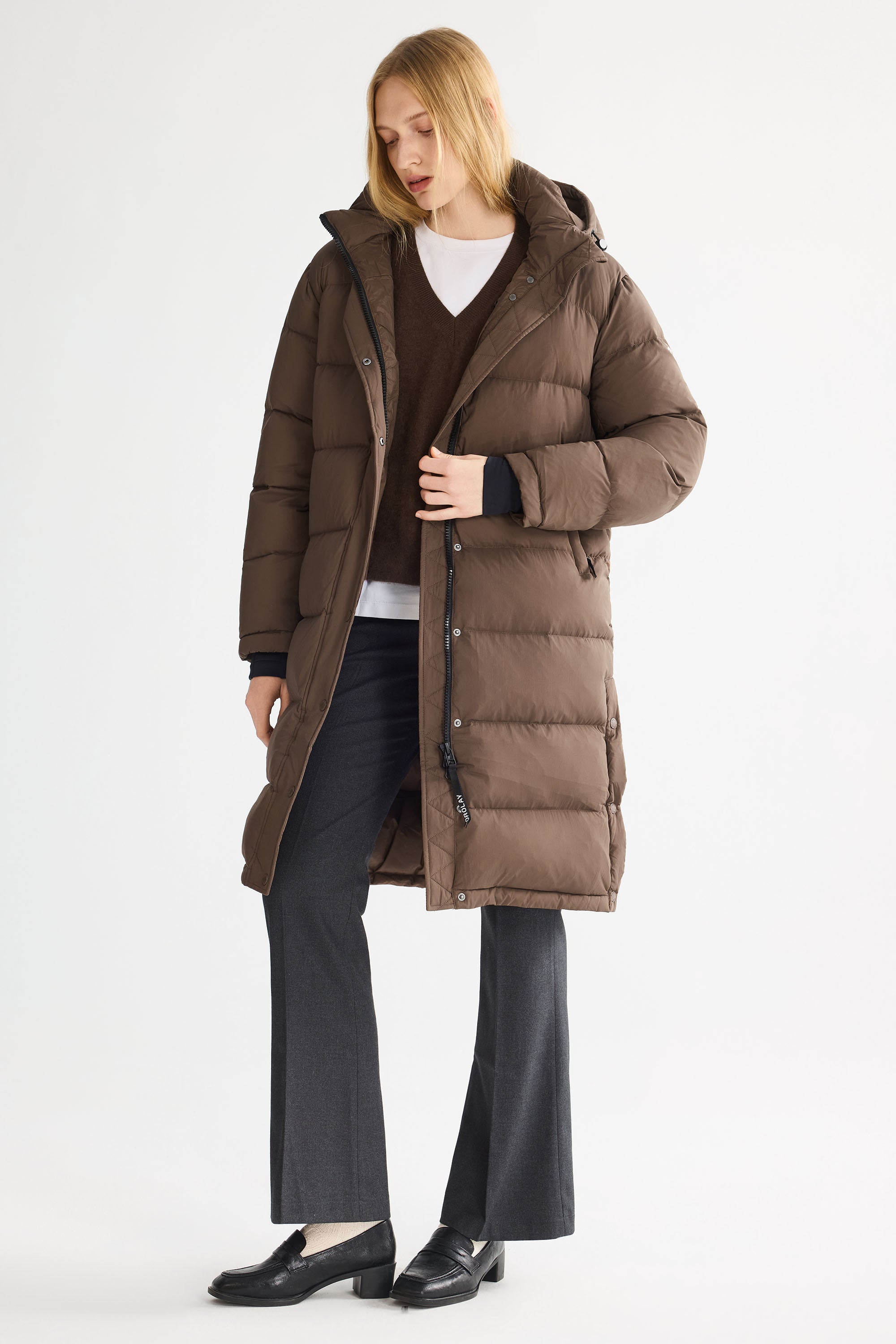 Orolay-Aurora Long Detachable Hooded Down jacket #color_coffee