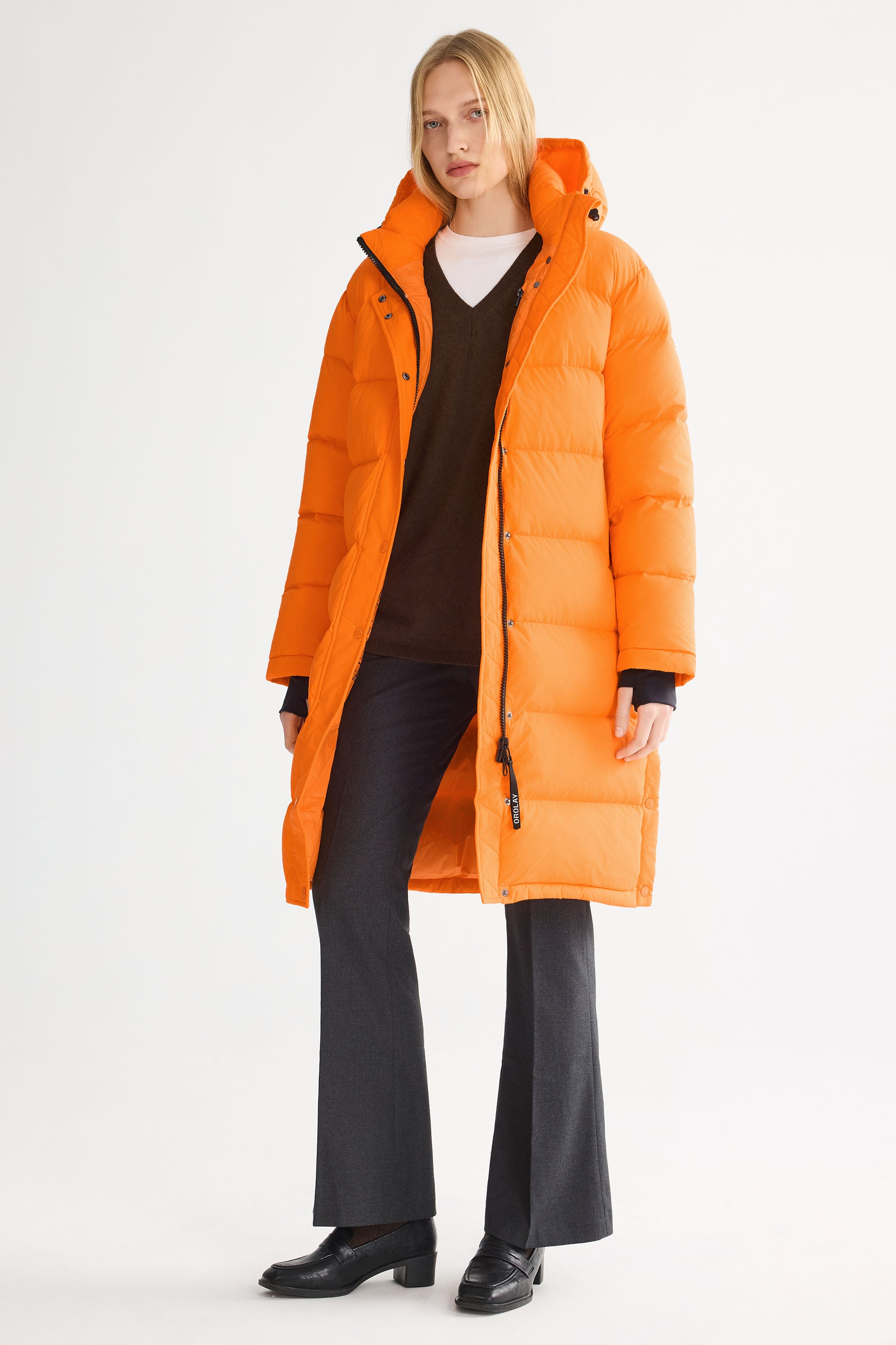 Orolay-Aurora Long Detachable Hooded Down Parka-#color_Bright Marigold