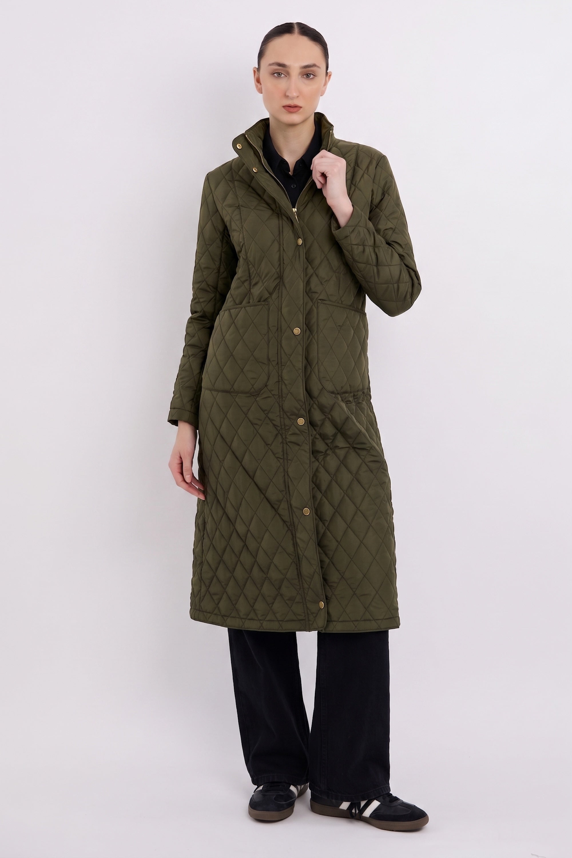 BarnForm Long Lightweight Trench Jacket #color_olive