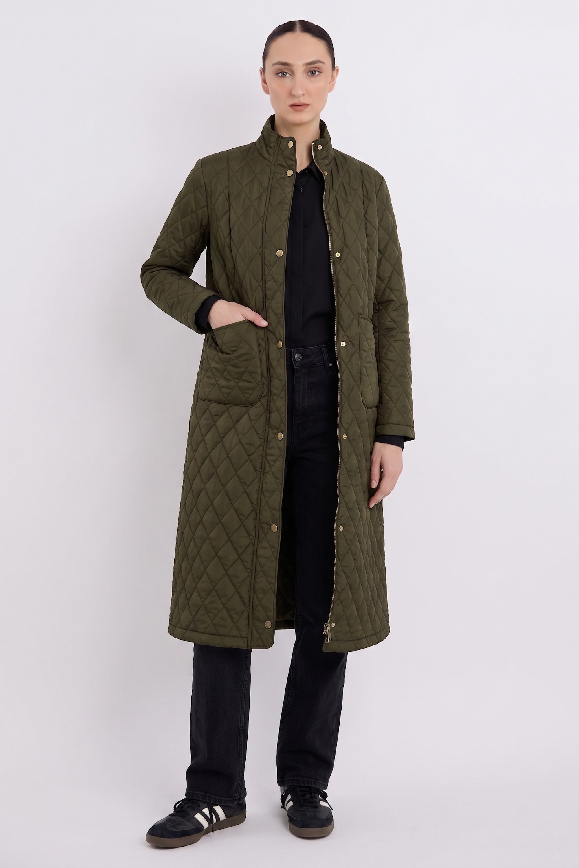 BarnForm Long Lightweight Trench Jacket #color_olive