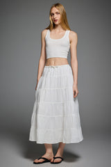 Orolay Bouquet Linen Skirt #Color_white