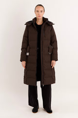 Full-Length Belted Hooded Down Jacket Orolay #color_coffee