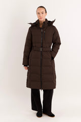 Full-Length Belted Hooded Down Jacket Orolay #color_coffee