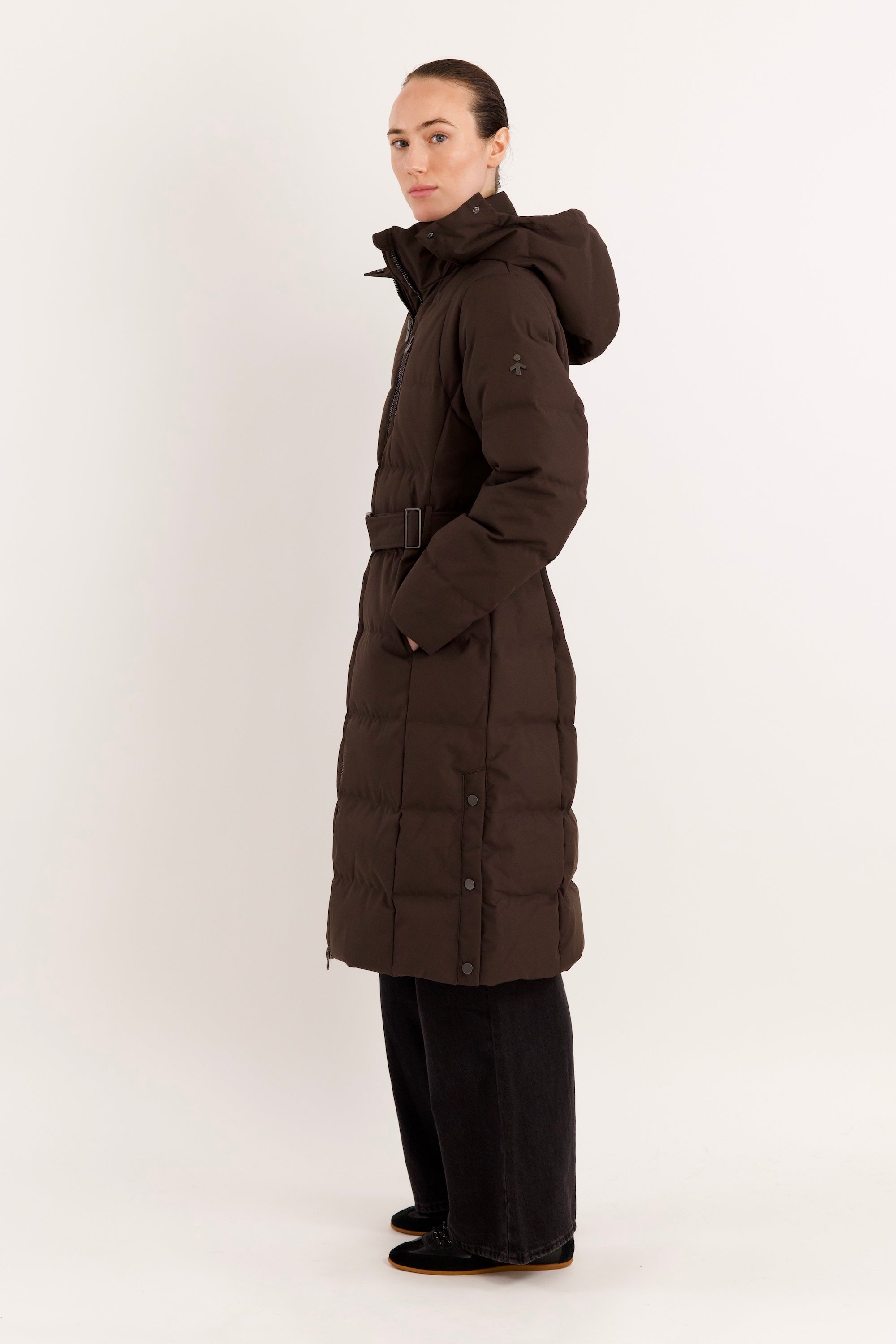 Full-Length Belted Hooded Down Jacket Orolay #color_coffee
