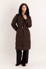 Full-Length Belted Hooded Down Jacket Orolay #color_coffee