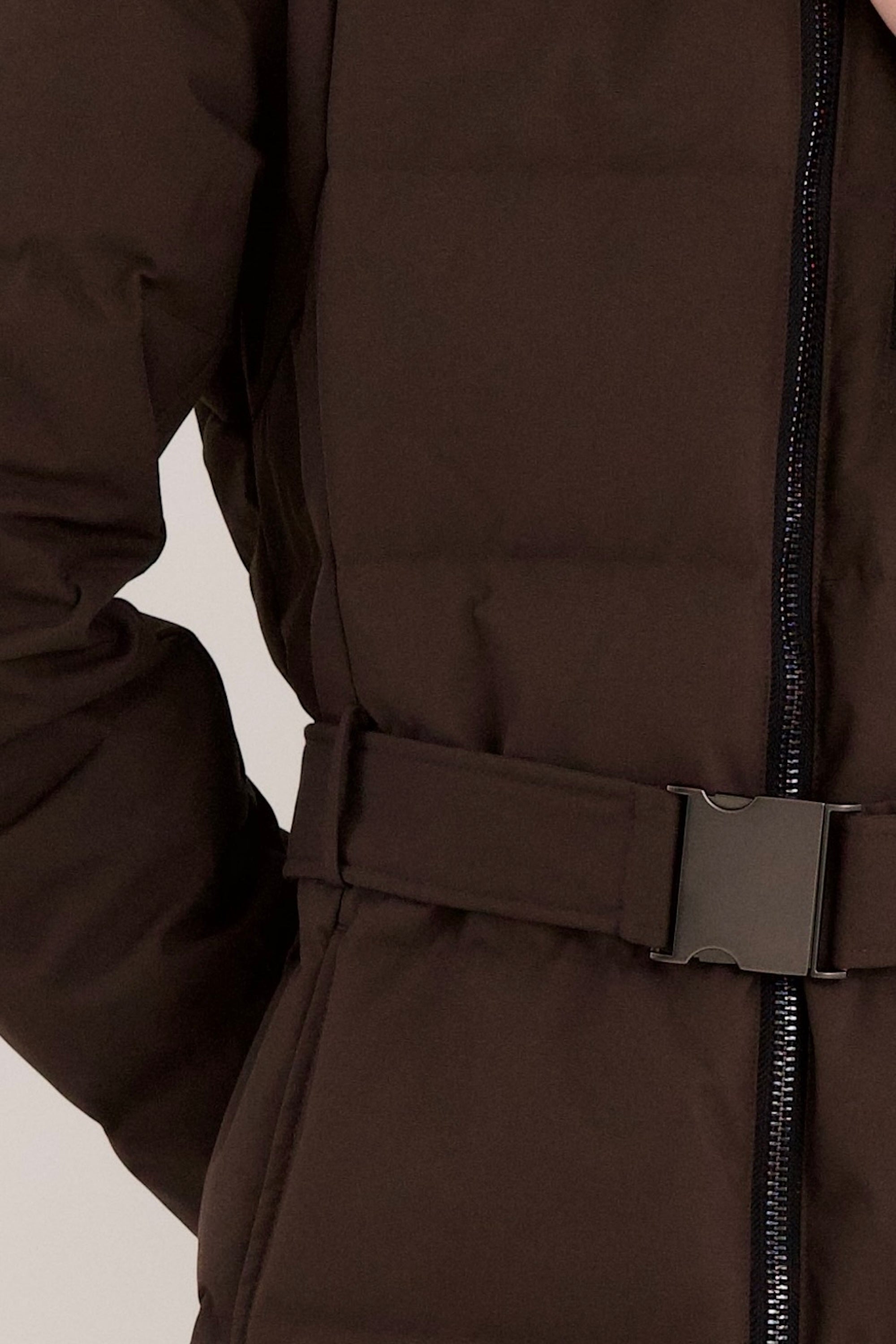 Full-Length Belted Hooded Down Jacket Orolay #color_coffee