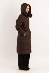 Full-Length Belted Hooded Down Jacket Orolay #color_coffee
