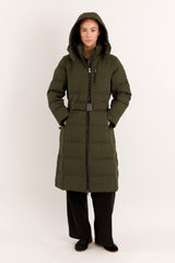 Full-Length Belted Hooded Down Jacket Orolay #color_olive