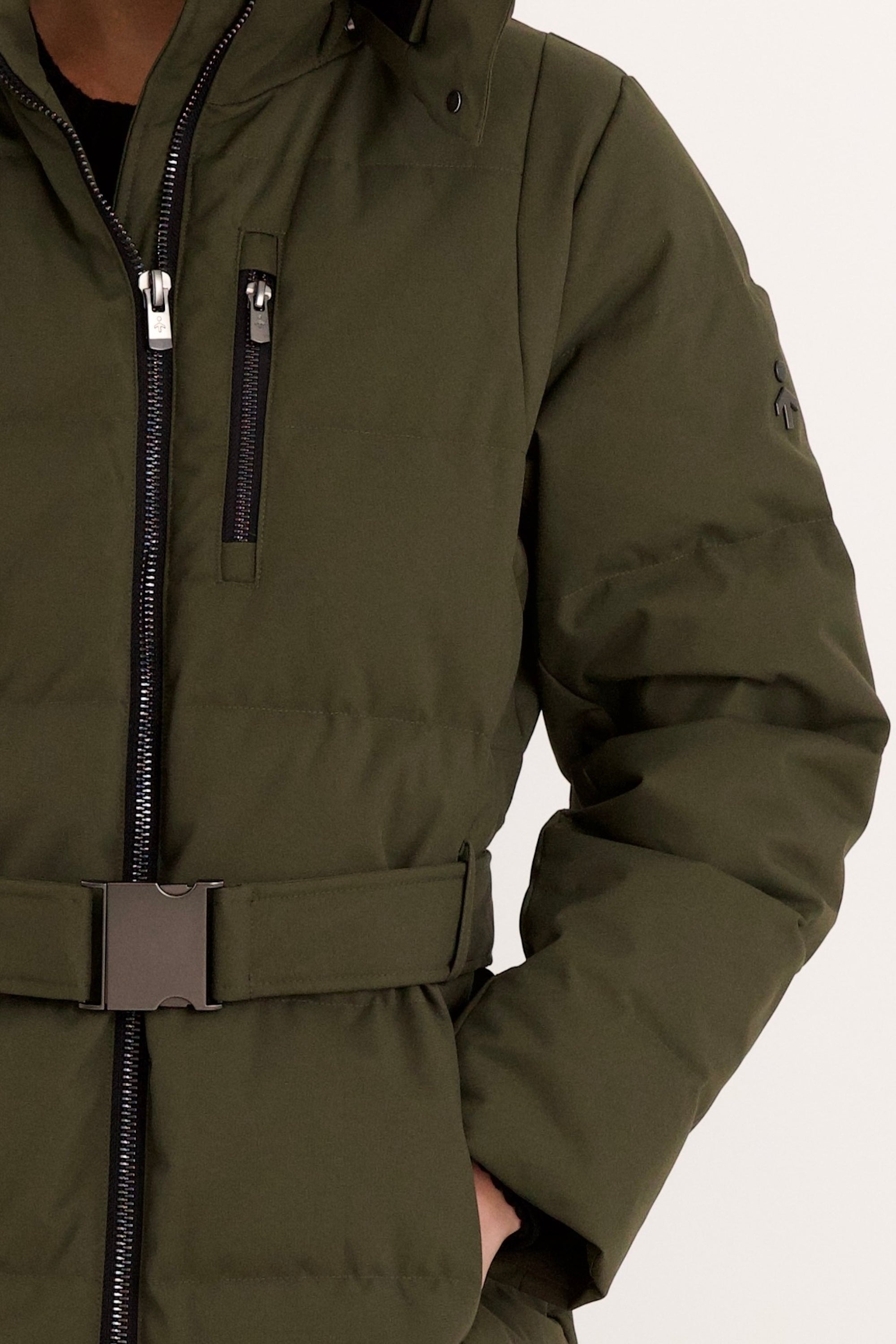 Full-Length Belted Hooded Down Jacket Orolay #color_olive