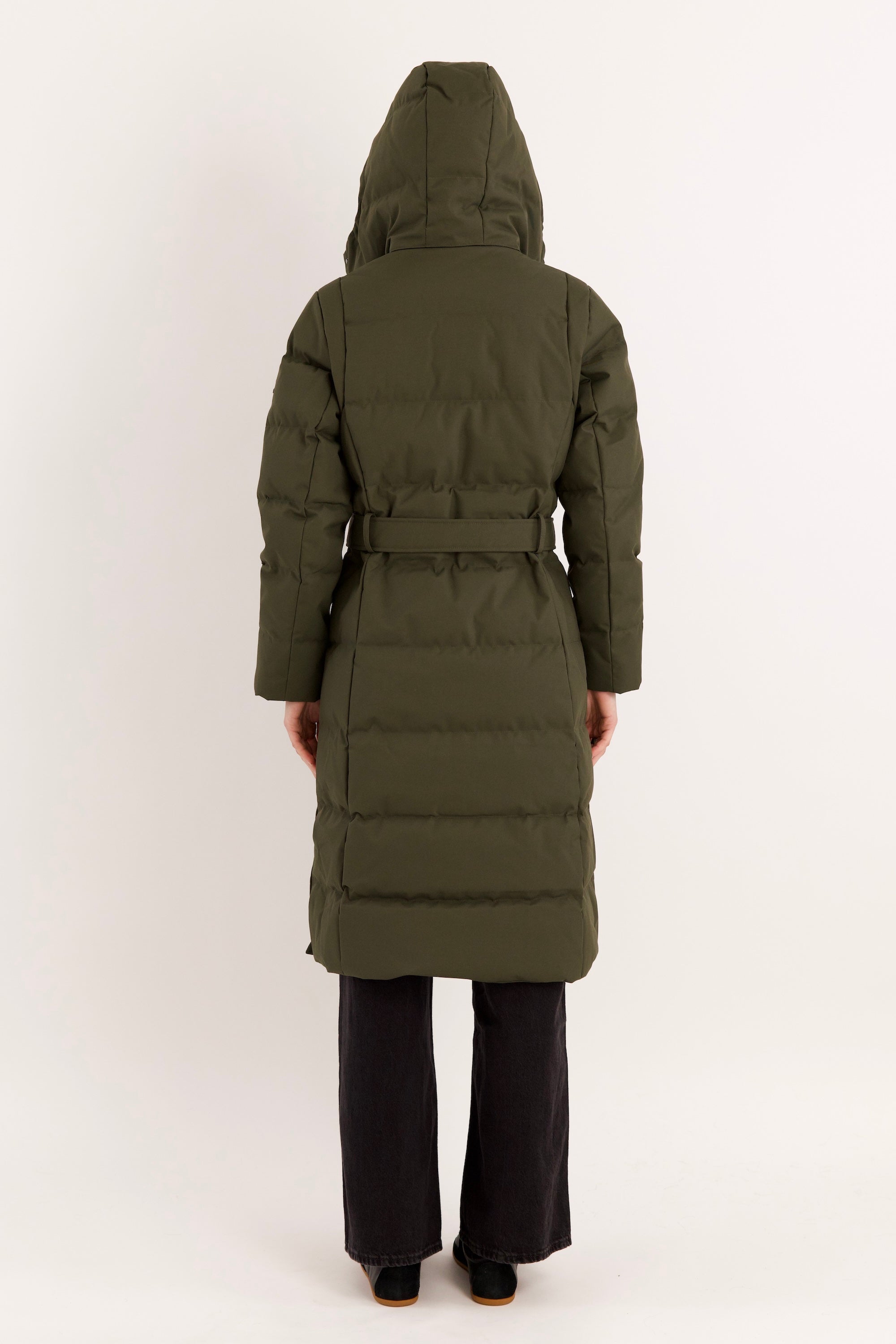 Full-Length Belted Hooded Down Jacket Orolay #color_olive