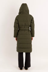 Full-Length Belted Hooded Down Jacket Orolay #color_olive