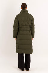 Full-Length Belted Hooded Down Jacket Orolay #color_olive