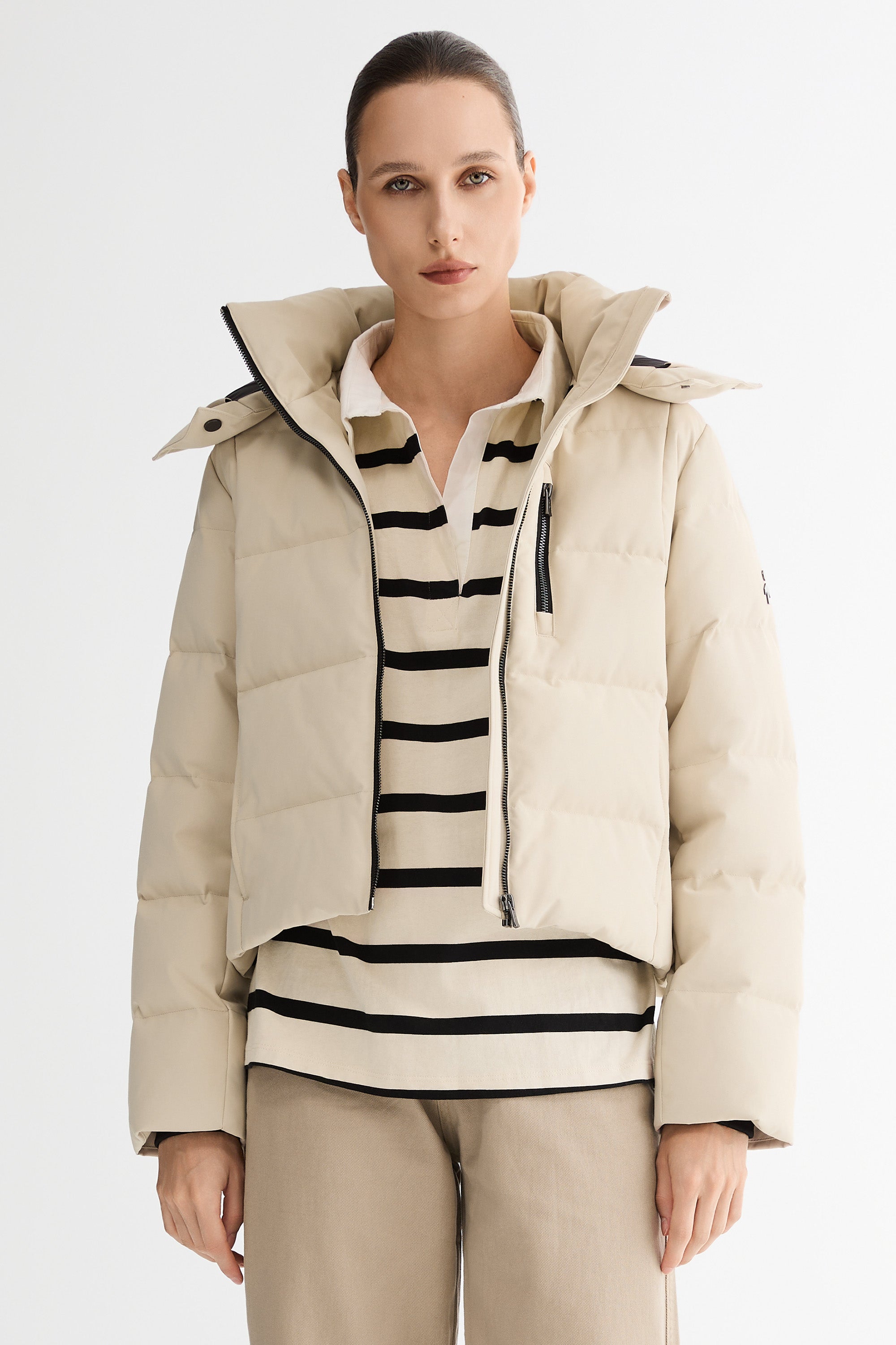 CityForm Short Detachable Hood Down Jacket orolay #color_beige